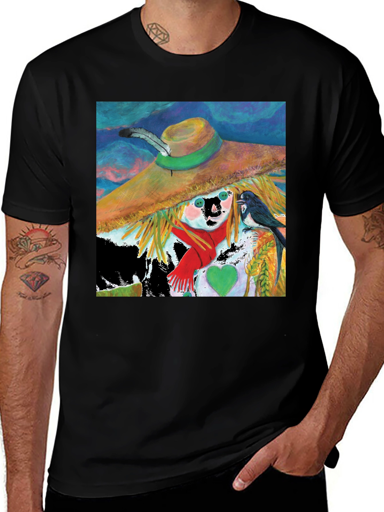 Variant 7 of Scarecrow Art Graphic Tee - Whimsical Bird Design
