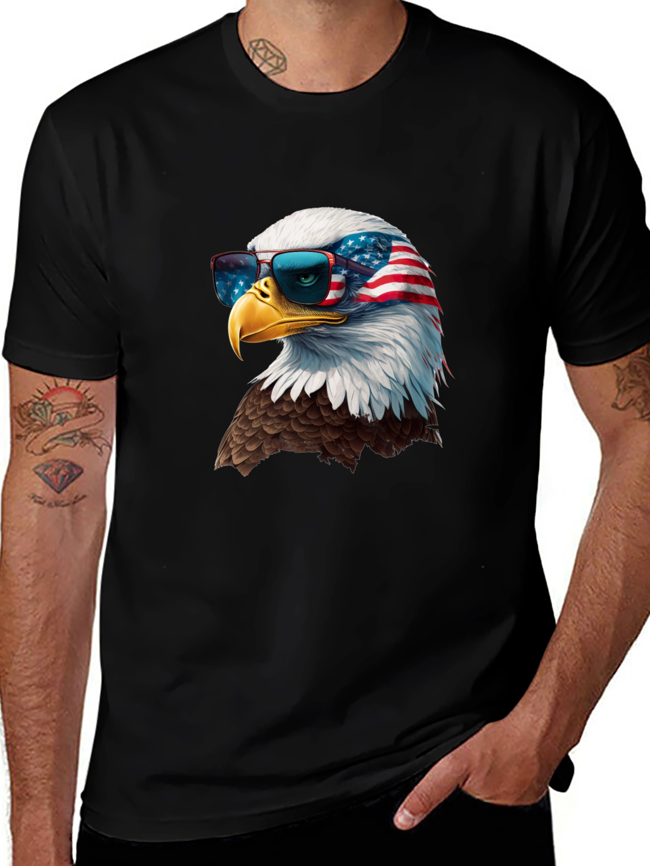 Variant 8 of Patriotic Eagle Graphic Tee - Black Cotton T-Shirt