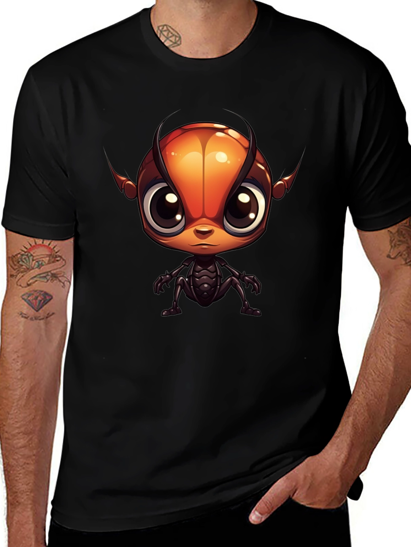 Variant 7 of Cartoon Ant Graphic Black T-Shirt