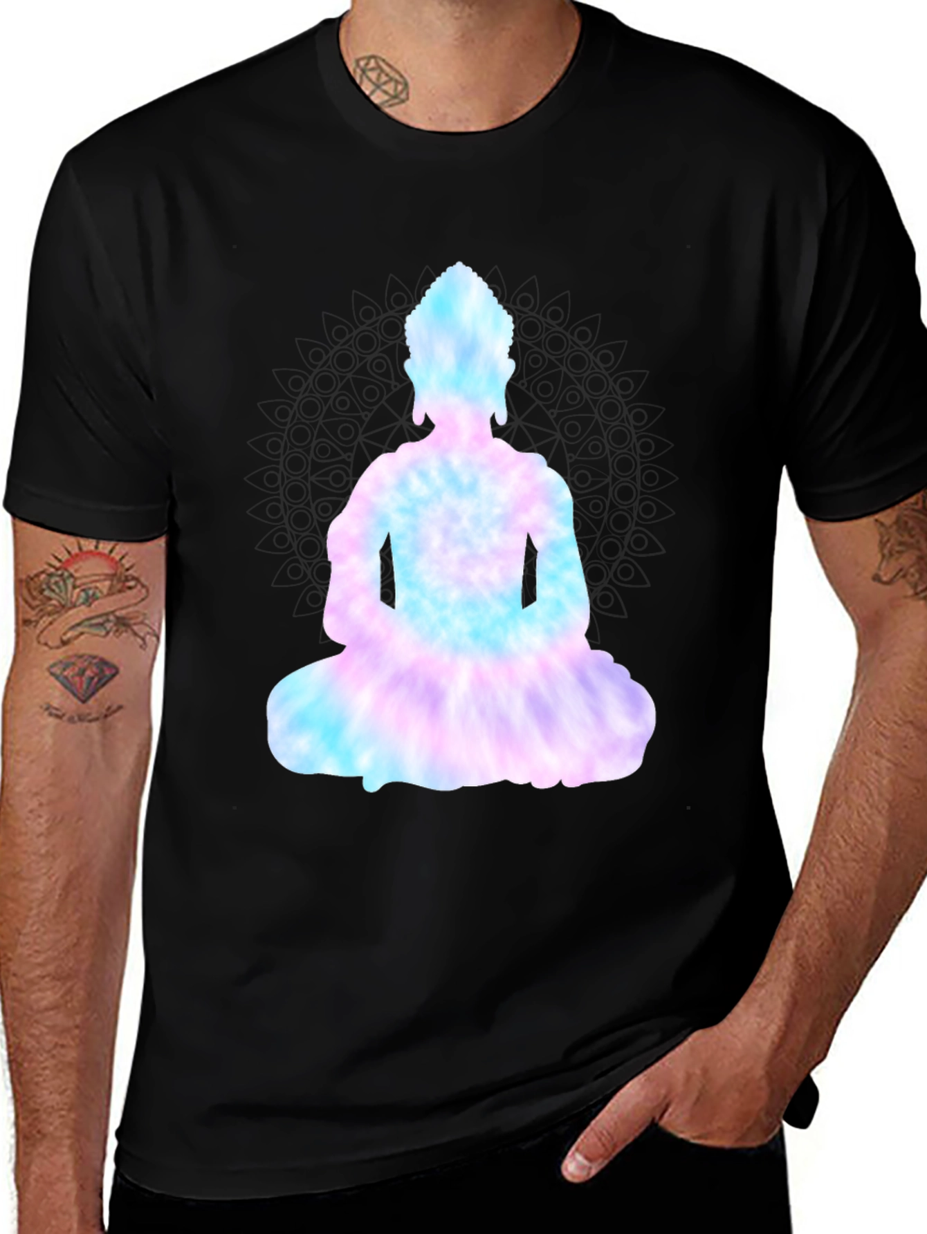 Variant 11 of Tie-Dye Buddha Graphic Black Tee