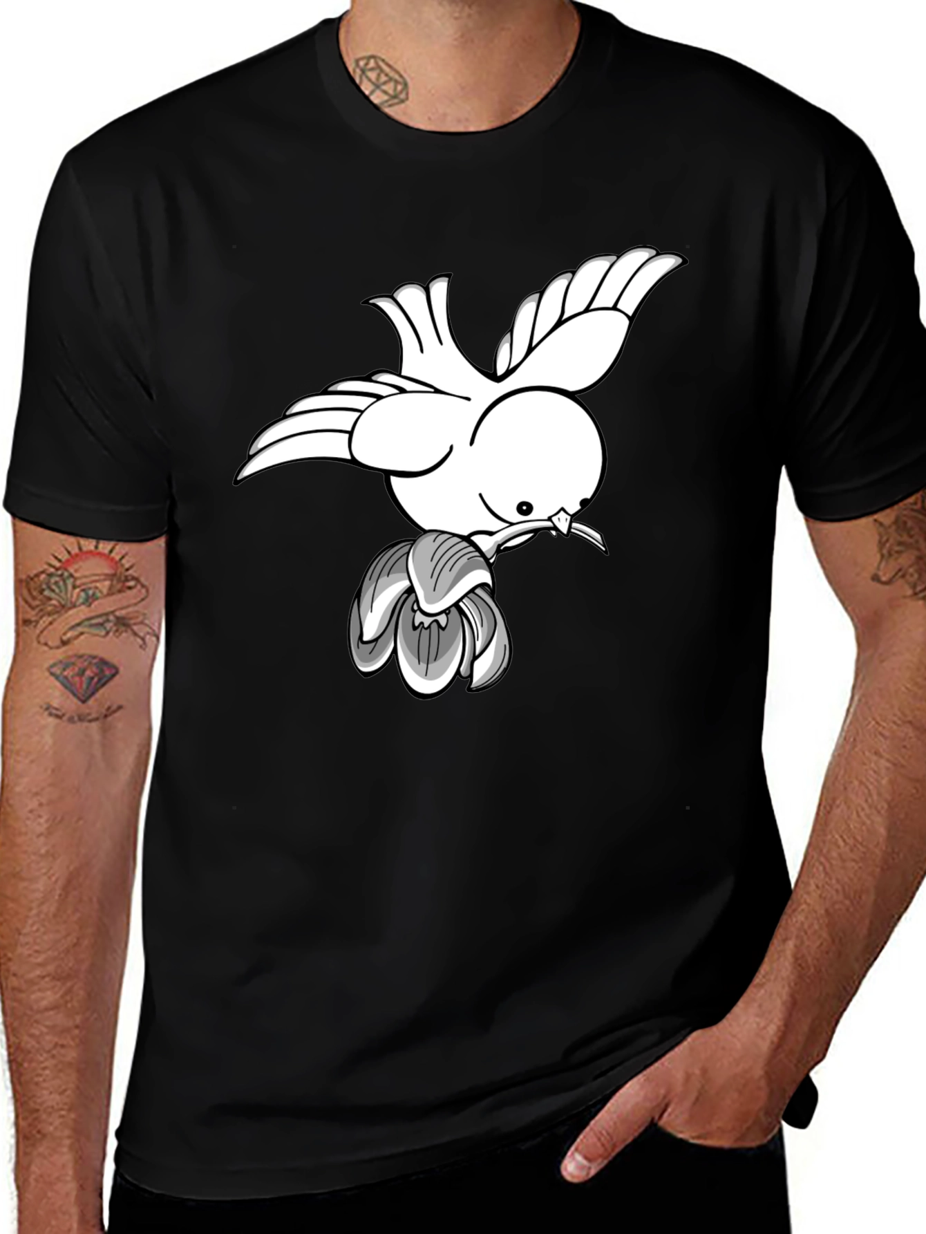 Variant 6 of Dove & Blossom Graphic Tee - Classic Black Cotton