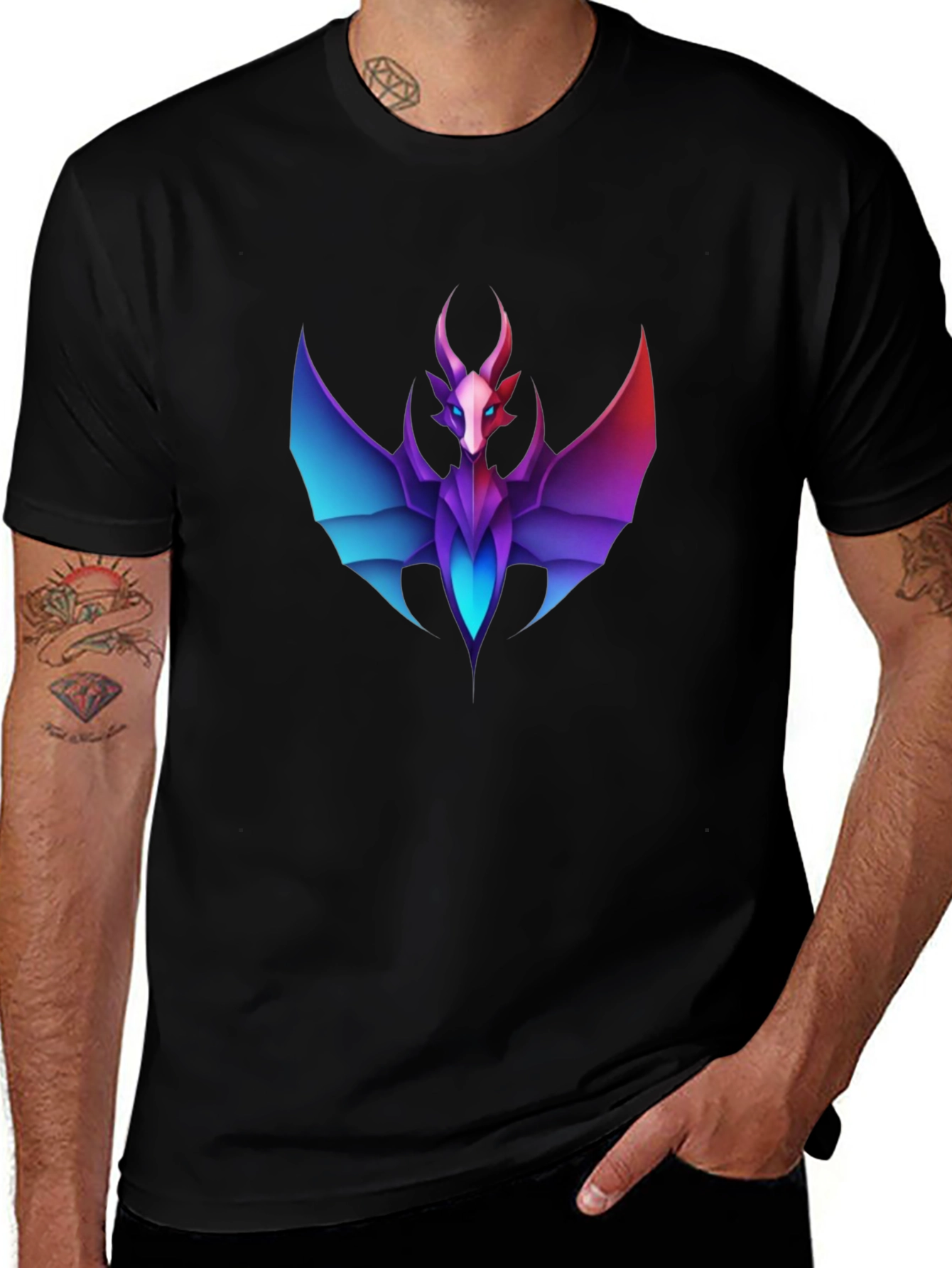 Variant 20 of Geometric Dragon Graphic Tee - Black