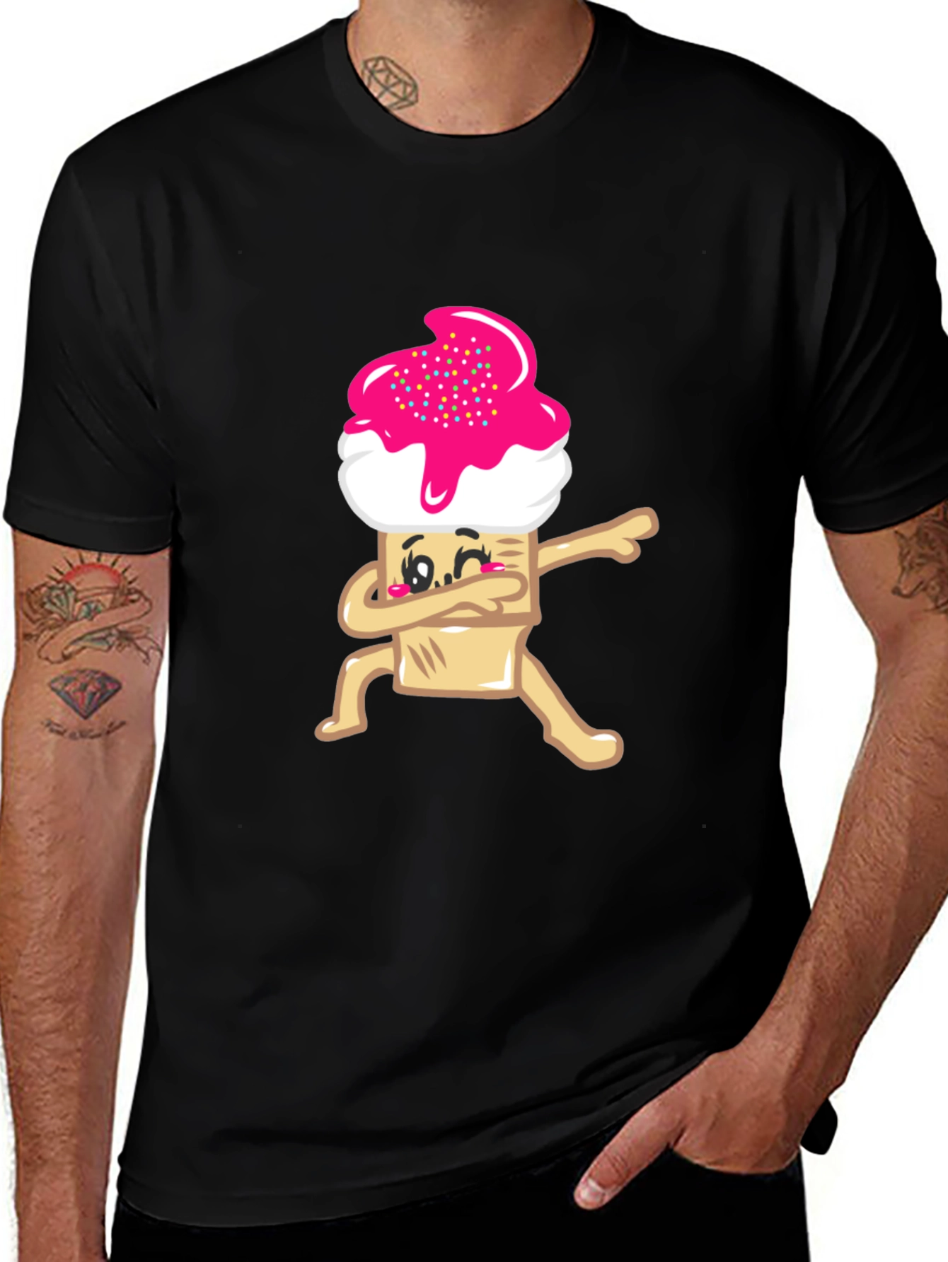 Variant 24 of Dabbing Cupcake Graphic Tee - Black Cotton T-Shirt