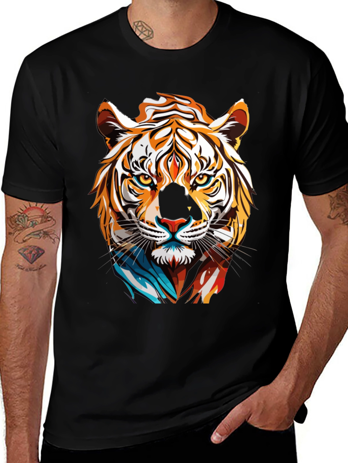 Variant 15 of Bold Tiger Graphic Tee - Men's Black Cotton T-Shirt