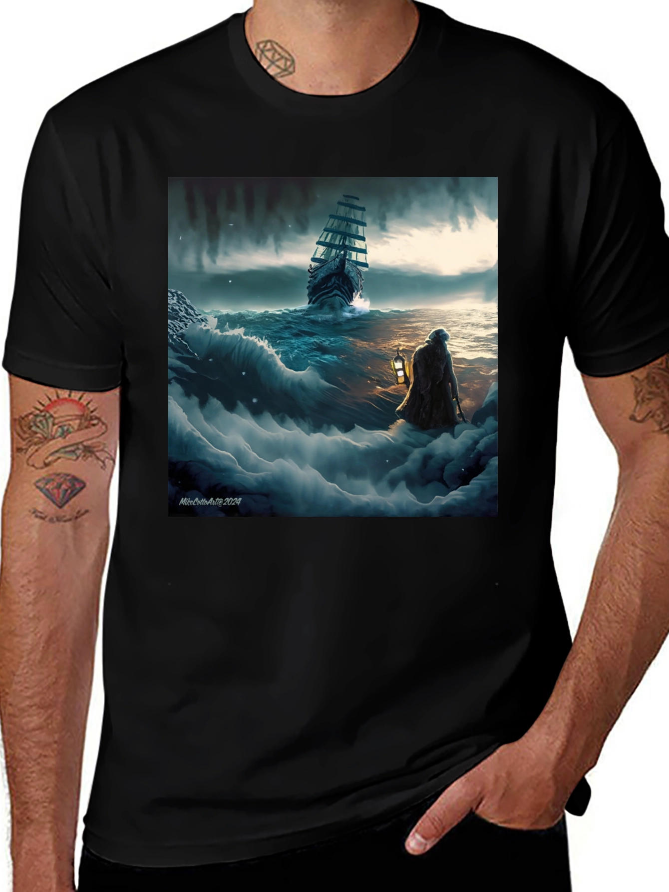 Variant 10 of Stormy Seas Graphic Tee - Black Cotton Blend