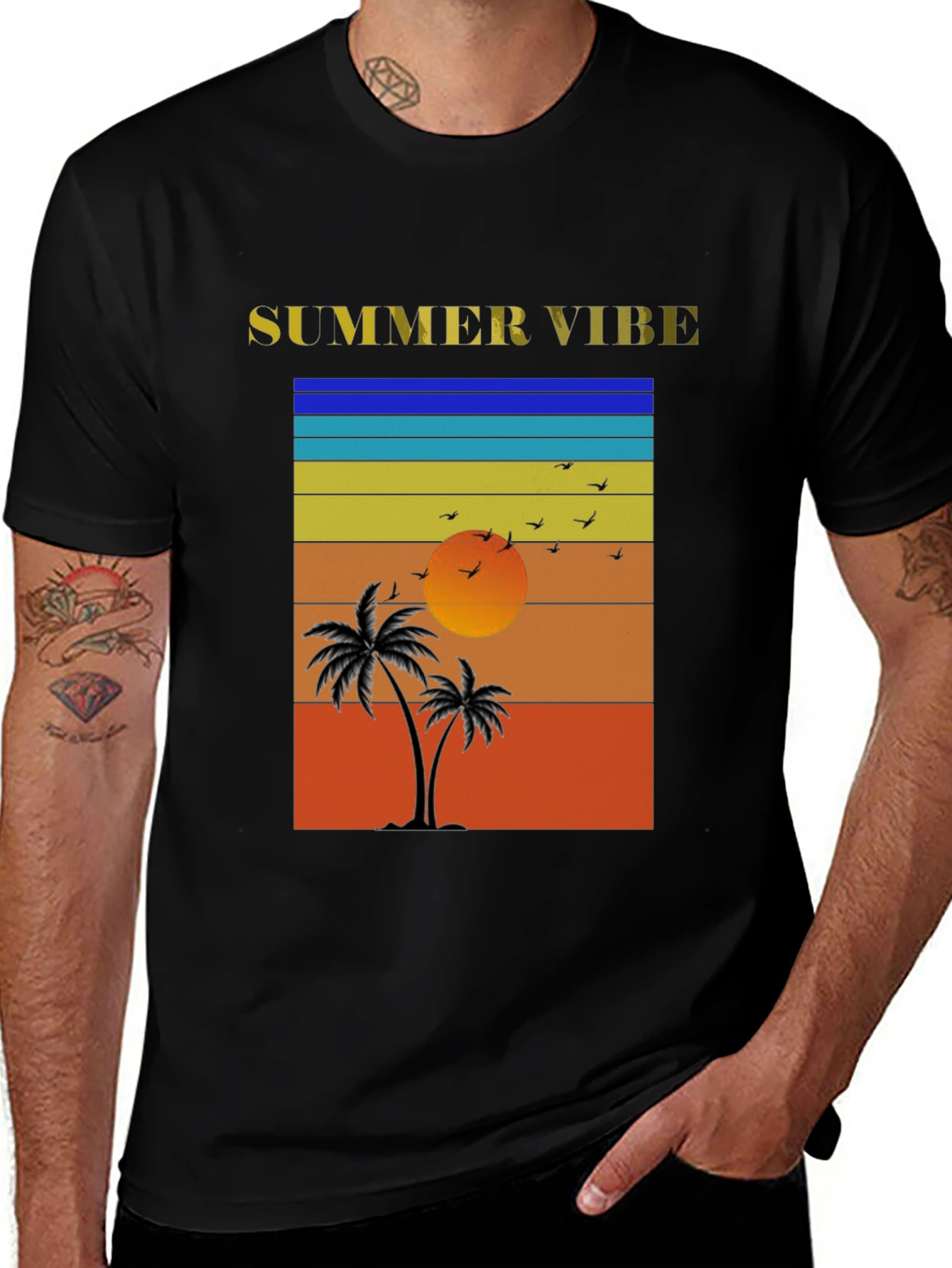 Summer Vibe Graphic Tee - Beach Sunset Palm Tree Design
