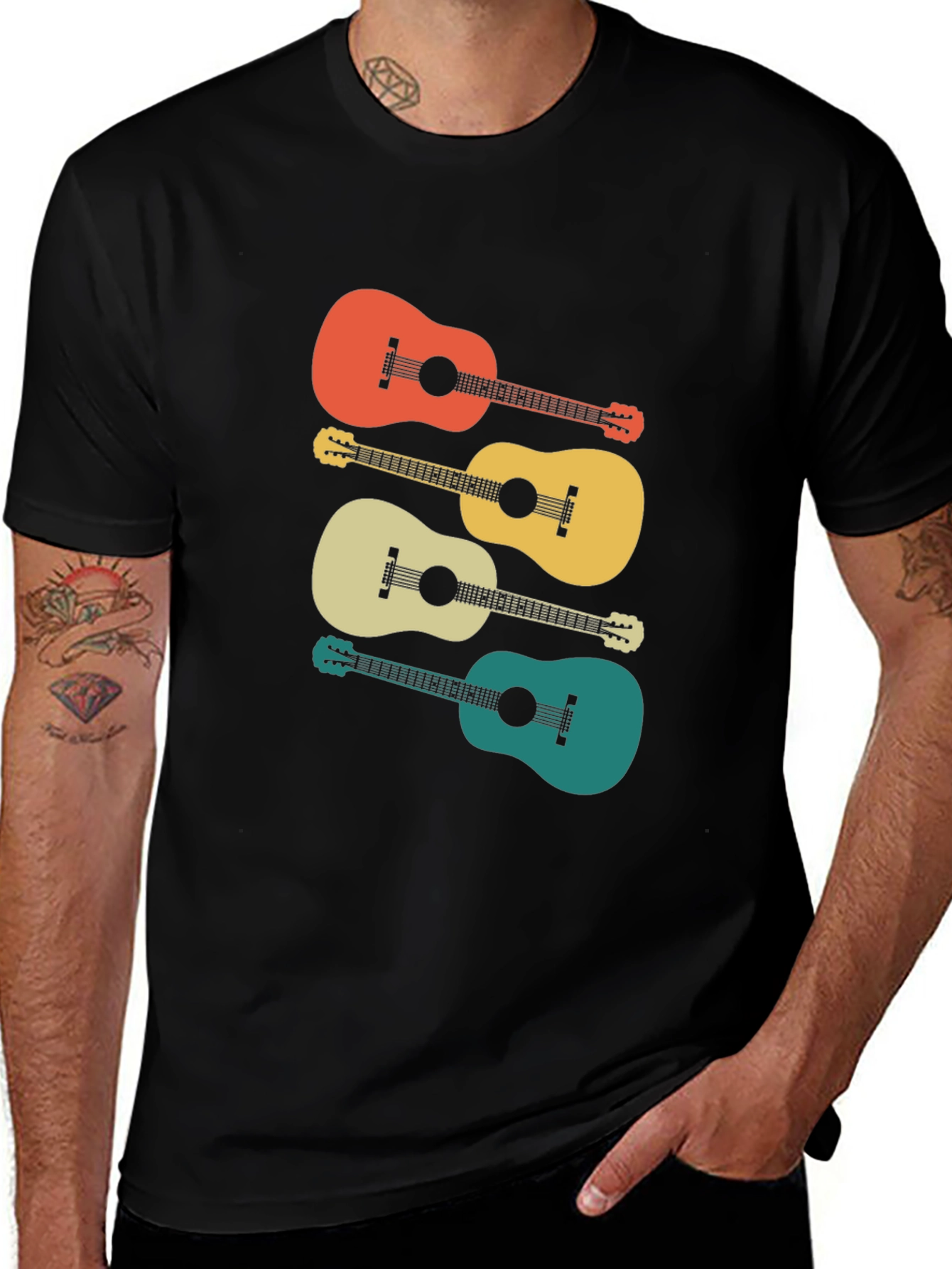 Variant 13 of Retro Guitar Stack Graphic Tee - Acoustic Music Lover T-Shirt
