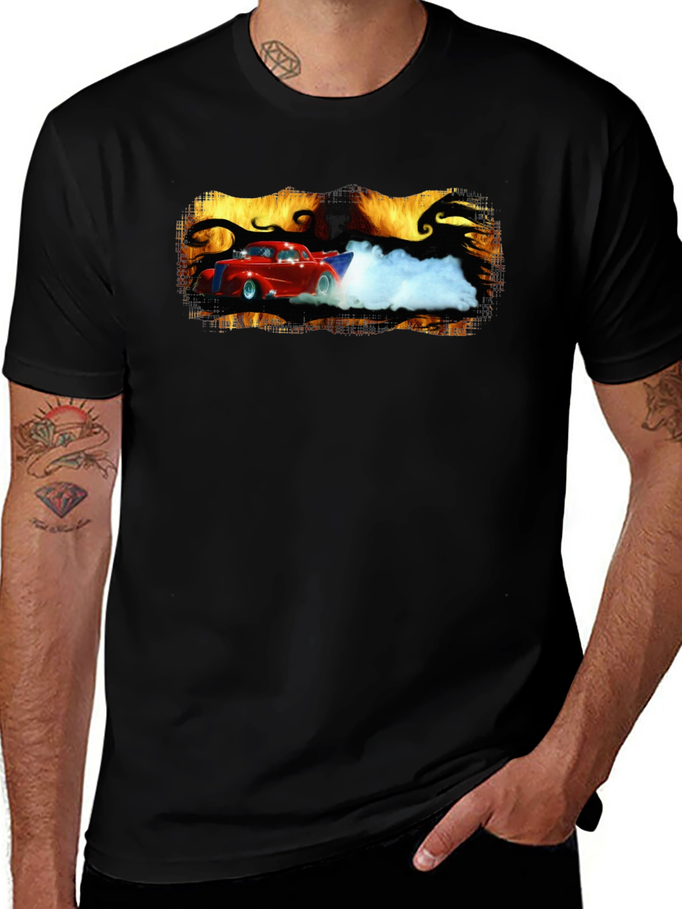 Variant 21 of Red Hot Rod T-Shirt - Burn Rubber!