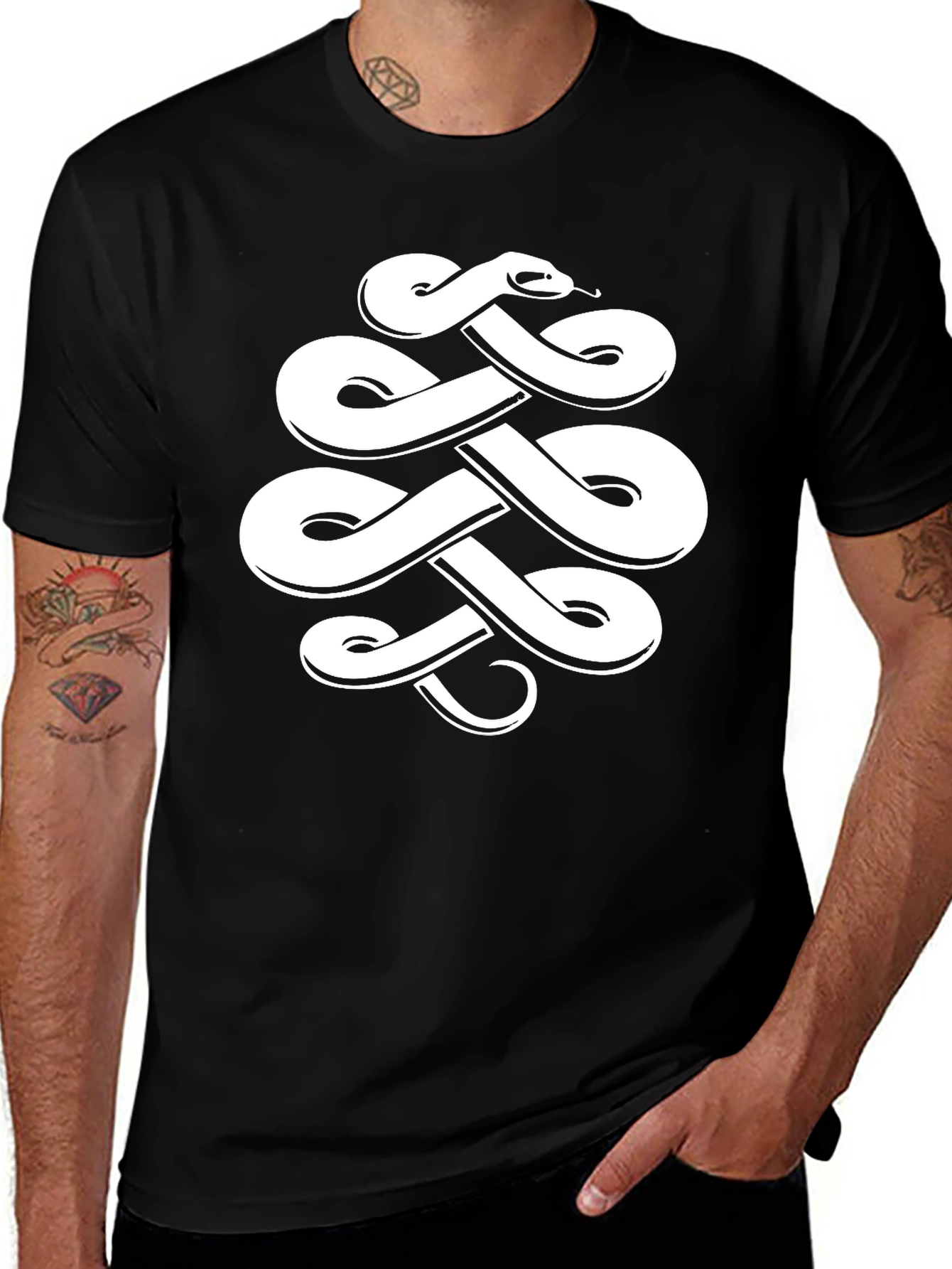 Variant 13 of Snake Knot Graphic Tee - Black Casual Wear