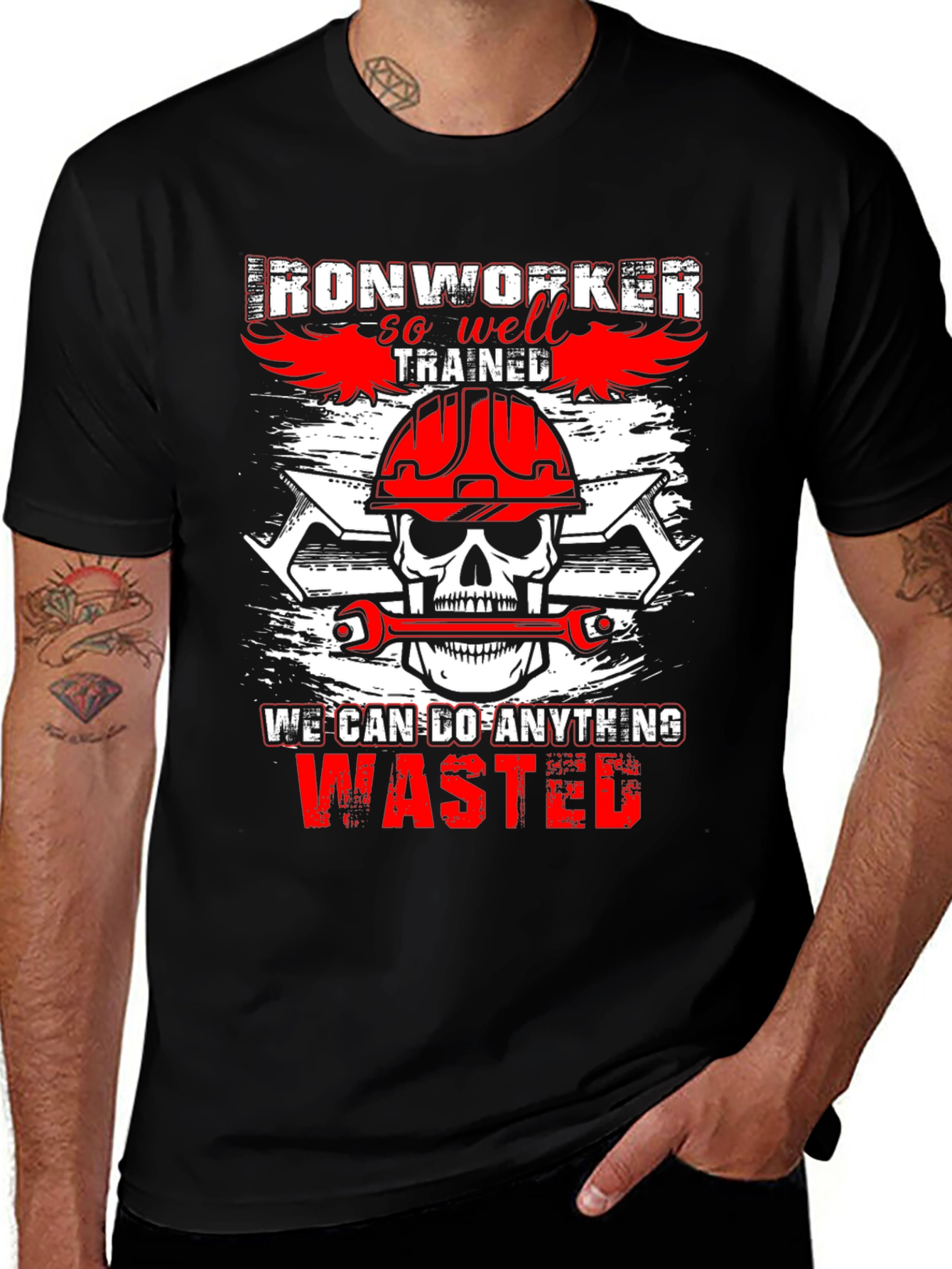 Variant 3 of Ironworker Skull Graphic Tee - So Well Trained, Wasted