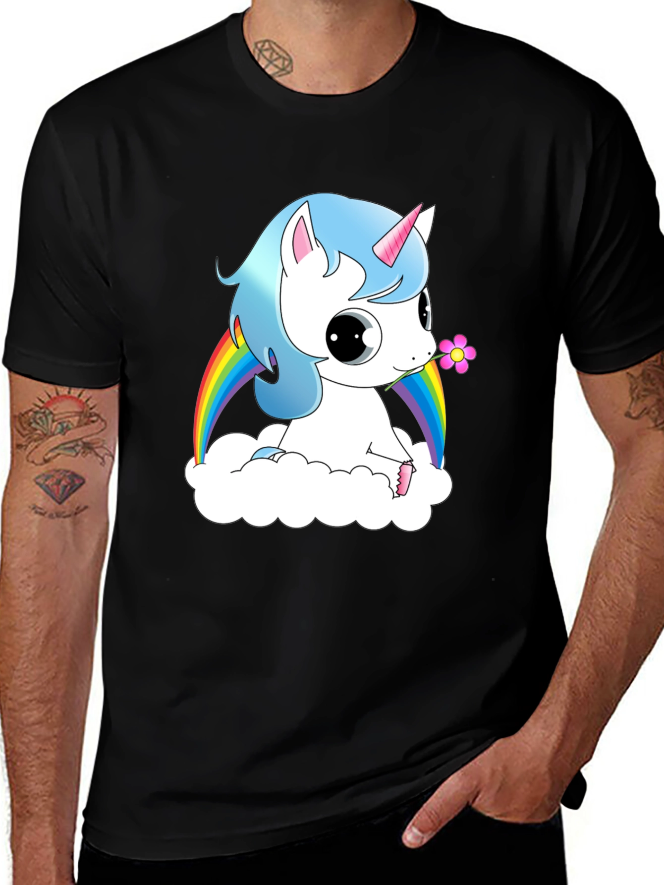 Variant 3 of Unicorn Rainbow Graphic Tee - Stylish Men's Black T-Shirt