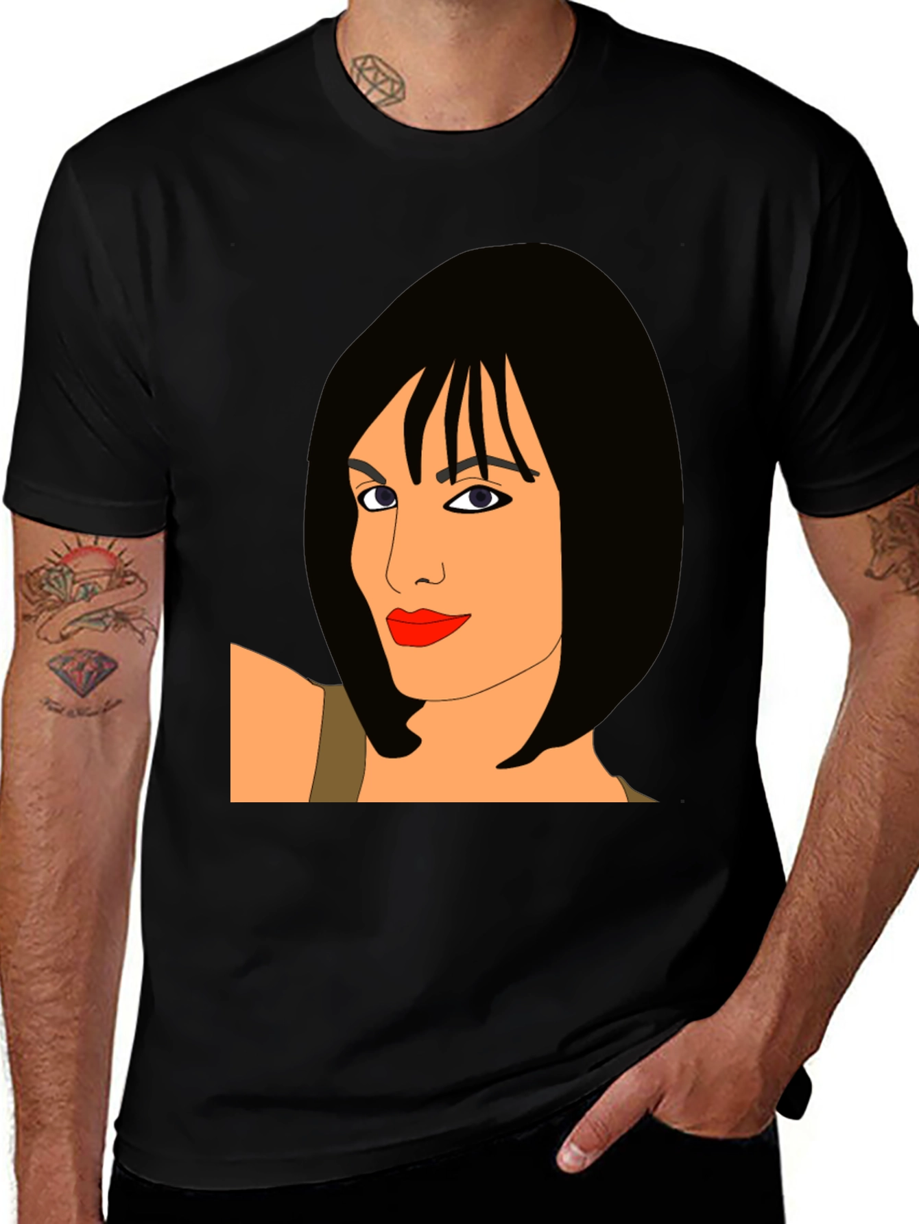 Variant 15 of Stylish Black T-Shirt with Graphic Woman Design