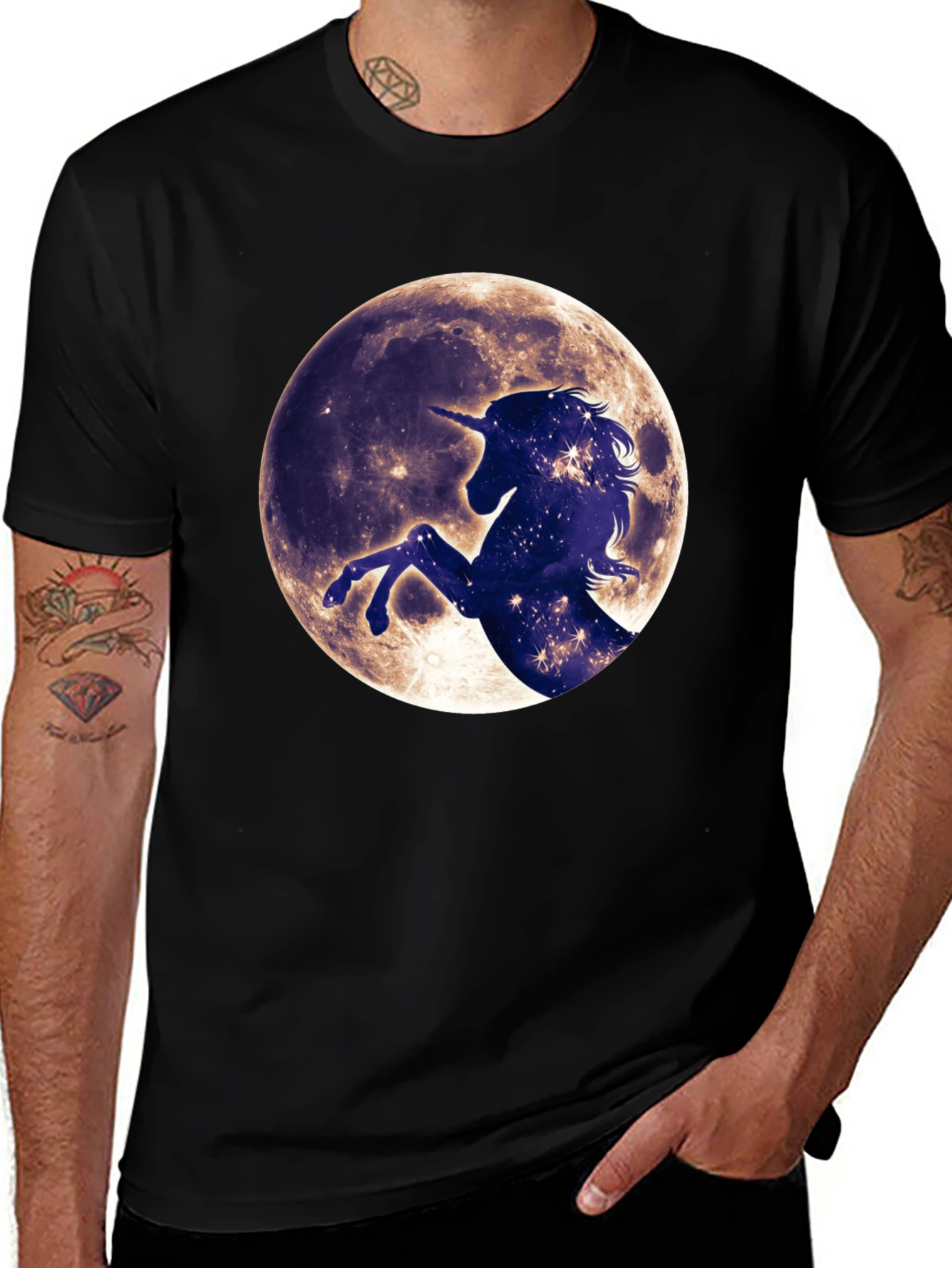 Variant 25 of Unicorn Moon Graphic Tee - Black Cotton T-Shirt
