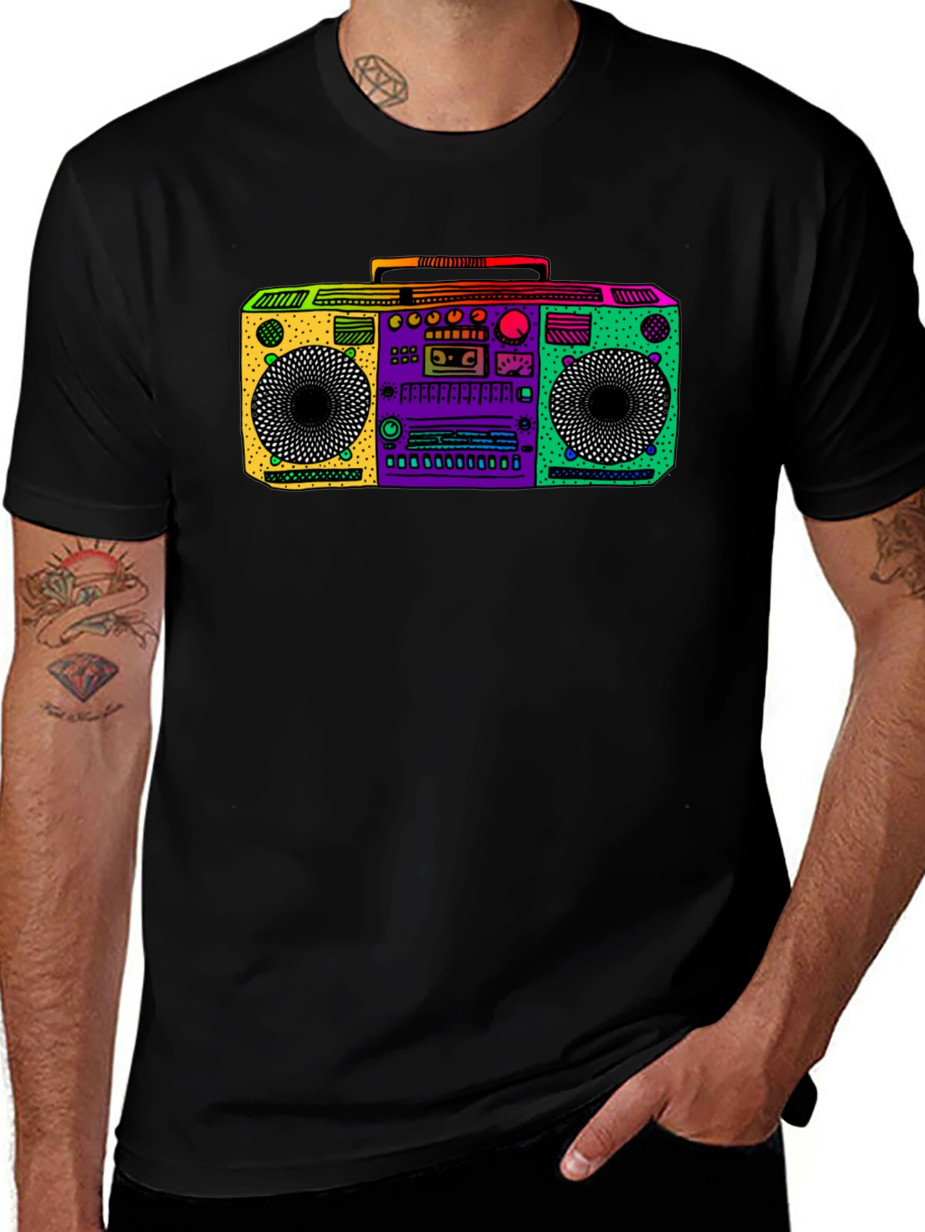Variant 22 of Retro Boombox Graphic Tee - Black Cotton T-Shirt