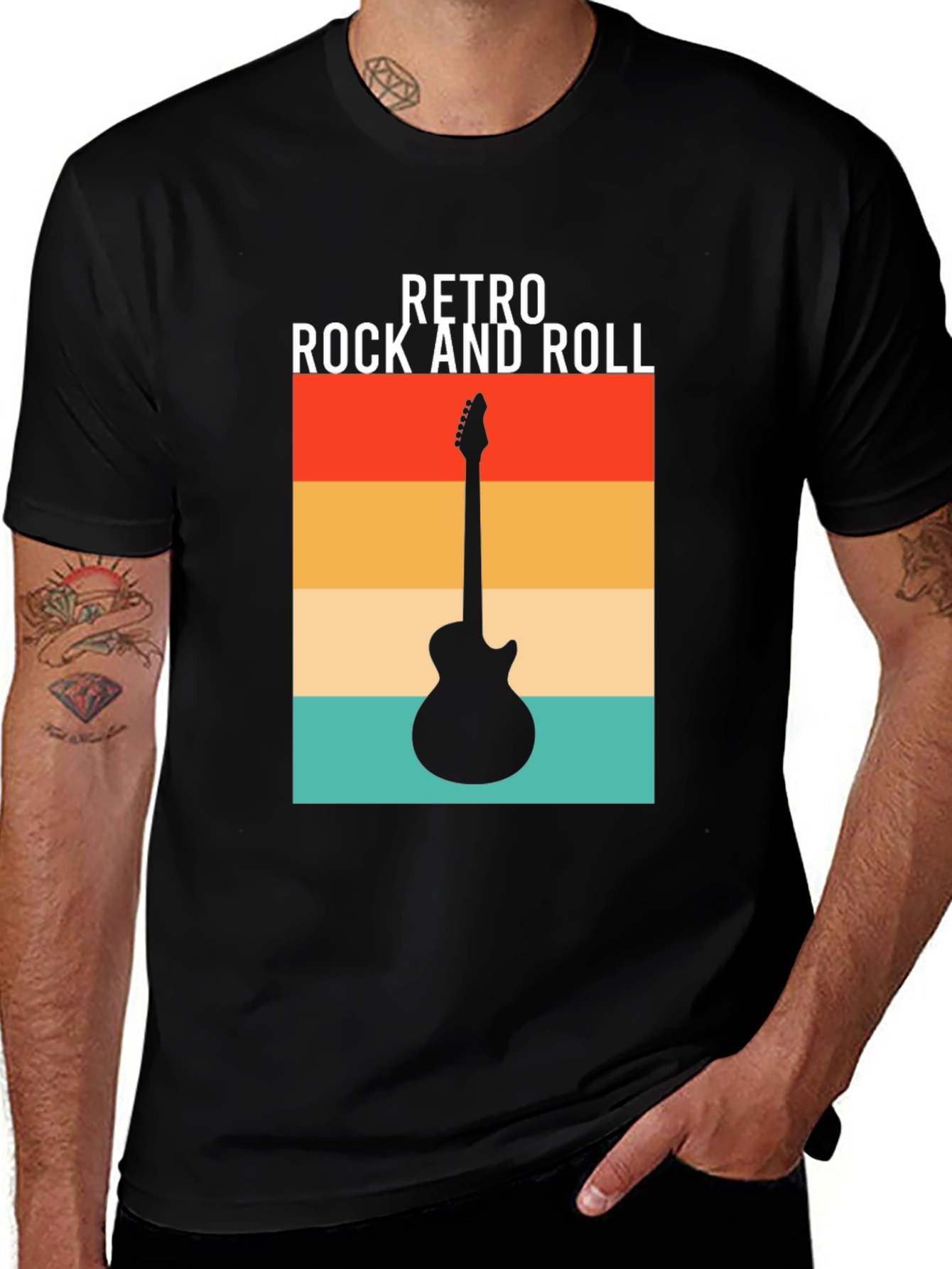 Variant 14 of Retro Rock and Roll Guitar Graphic Tee - Black