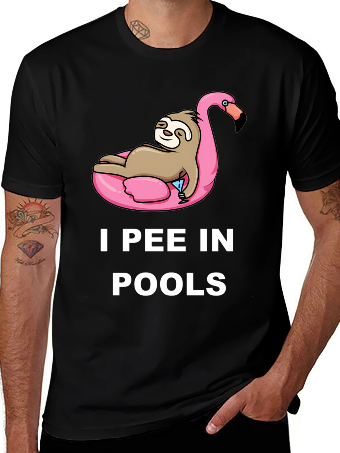 Variant 19 of Sloth on Flamingo Pool Float T-Shirt - I Pee in Pools