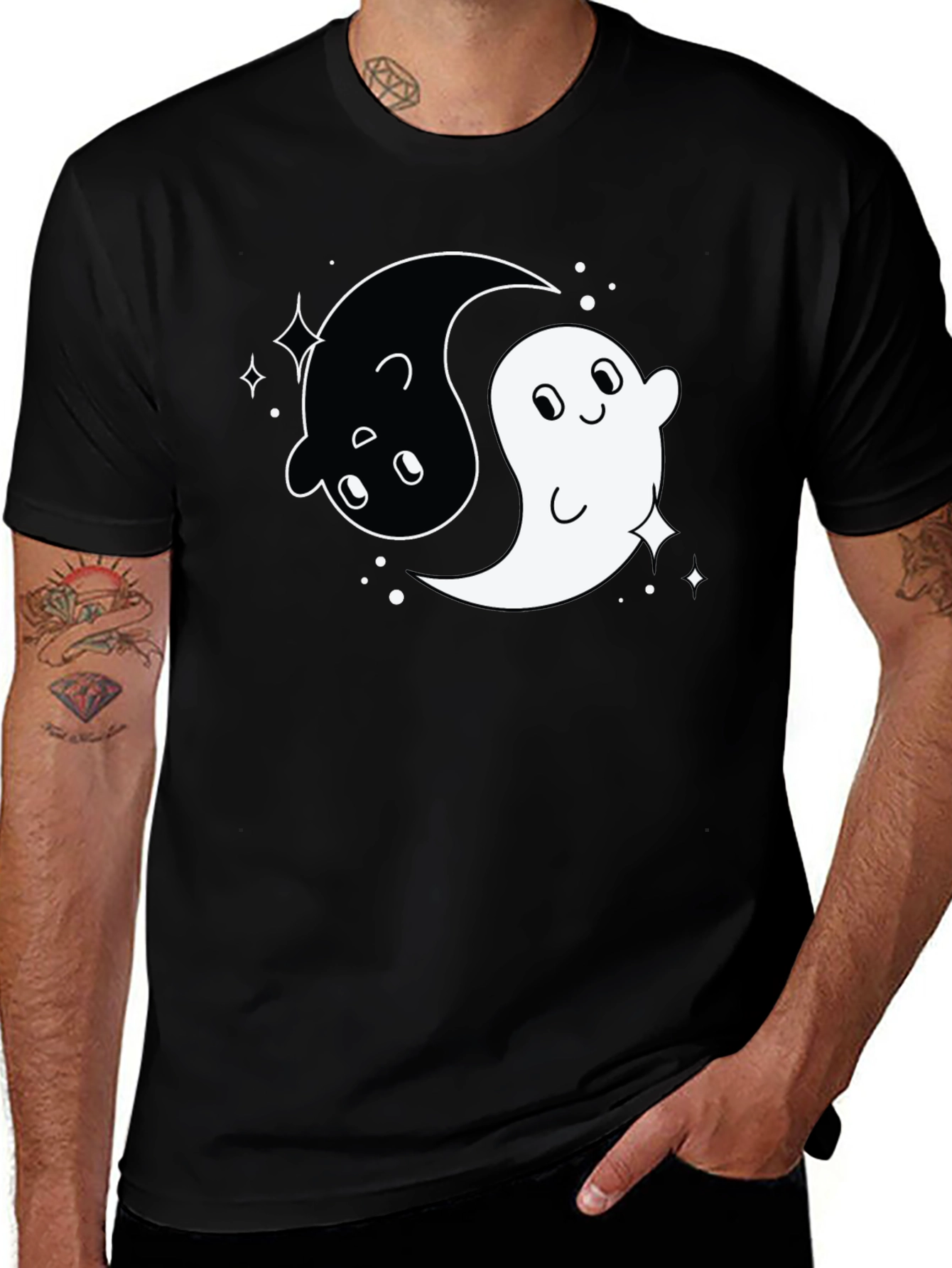 Variant 21 of Yin Yang Ghost Graphic Tee - Black