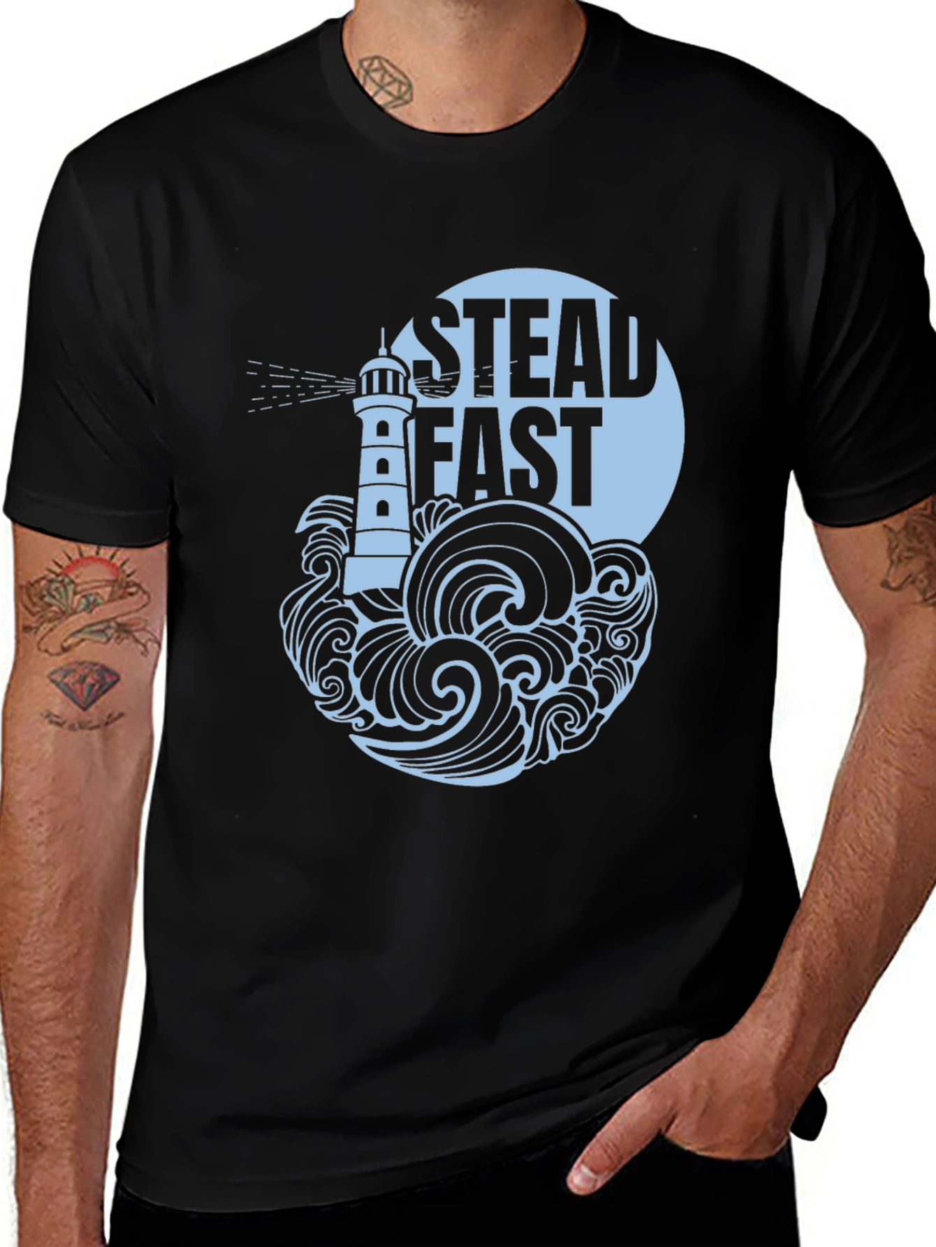Variant 16 of Steadfast Lighthouse Graphic Tee - Mens Black T-Shirt