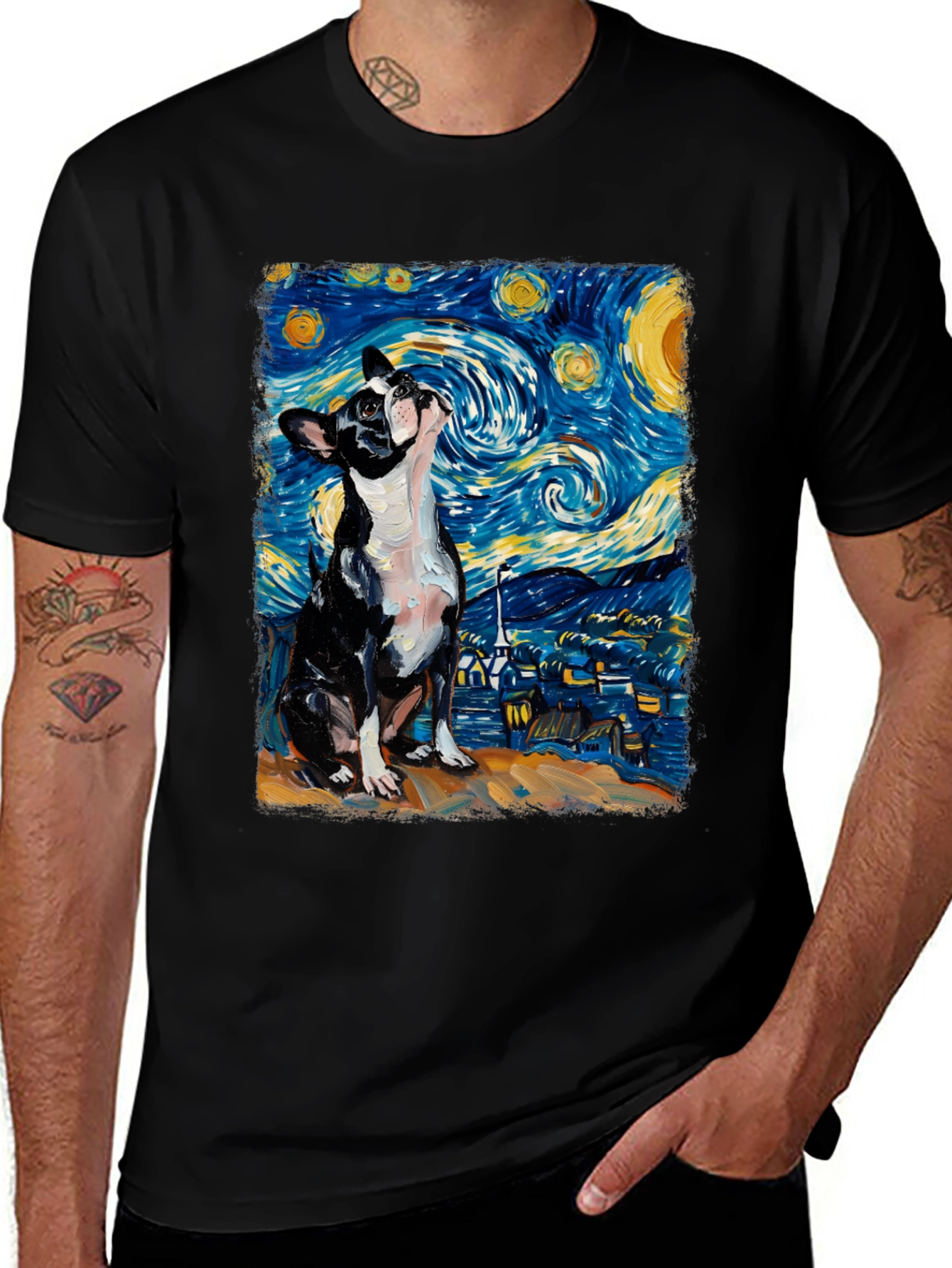 Starry Night Boston Terrier Graphic Tee