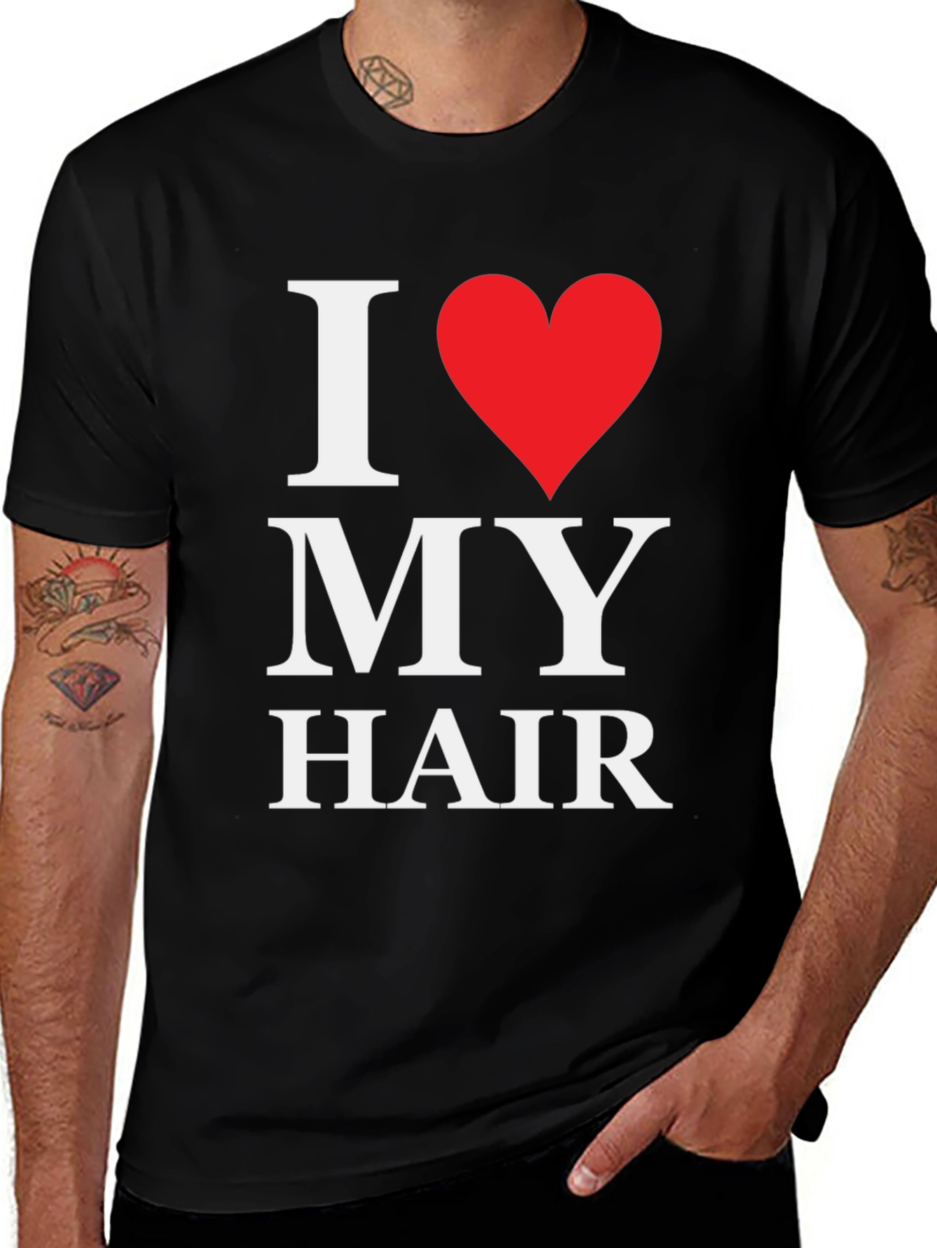 Variant 11 of I Love My Hair Graphic Tee - Black Cotton T-Shirt