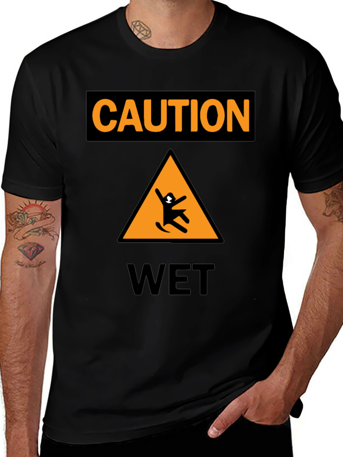 Variant 3 of Caution Wet Floor Black Graphic T-Shirt