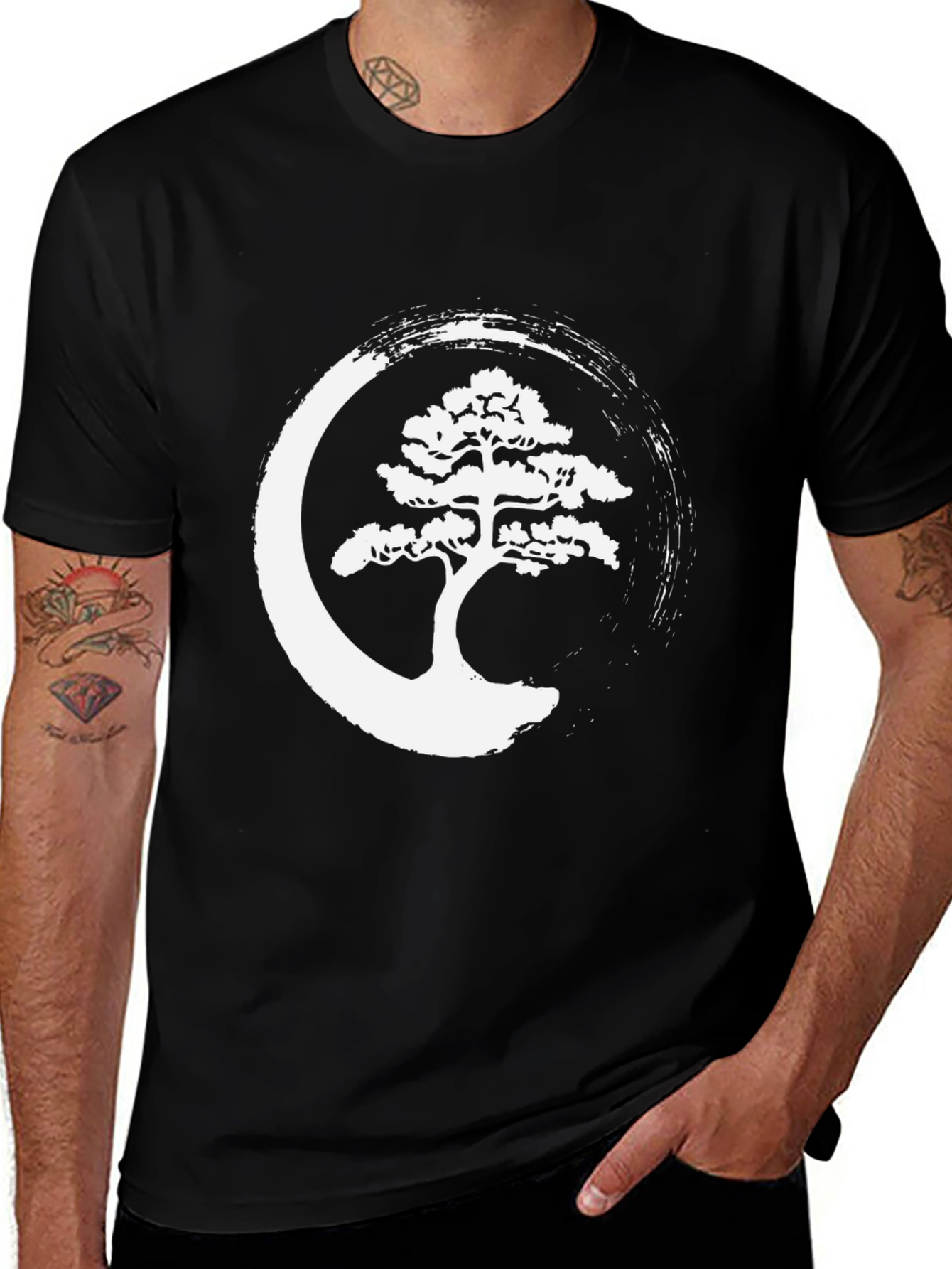 Variant 18 of Zen Bonsai Tree Graphic Tee - Relaxed Fit Black T-Shirt