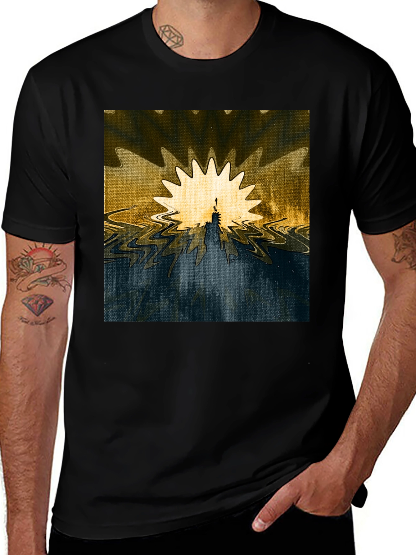 Variant 22 of Abstract Sunrise Graphic Tee - Soft Black Cotton