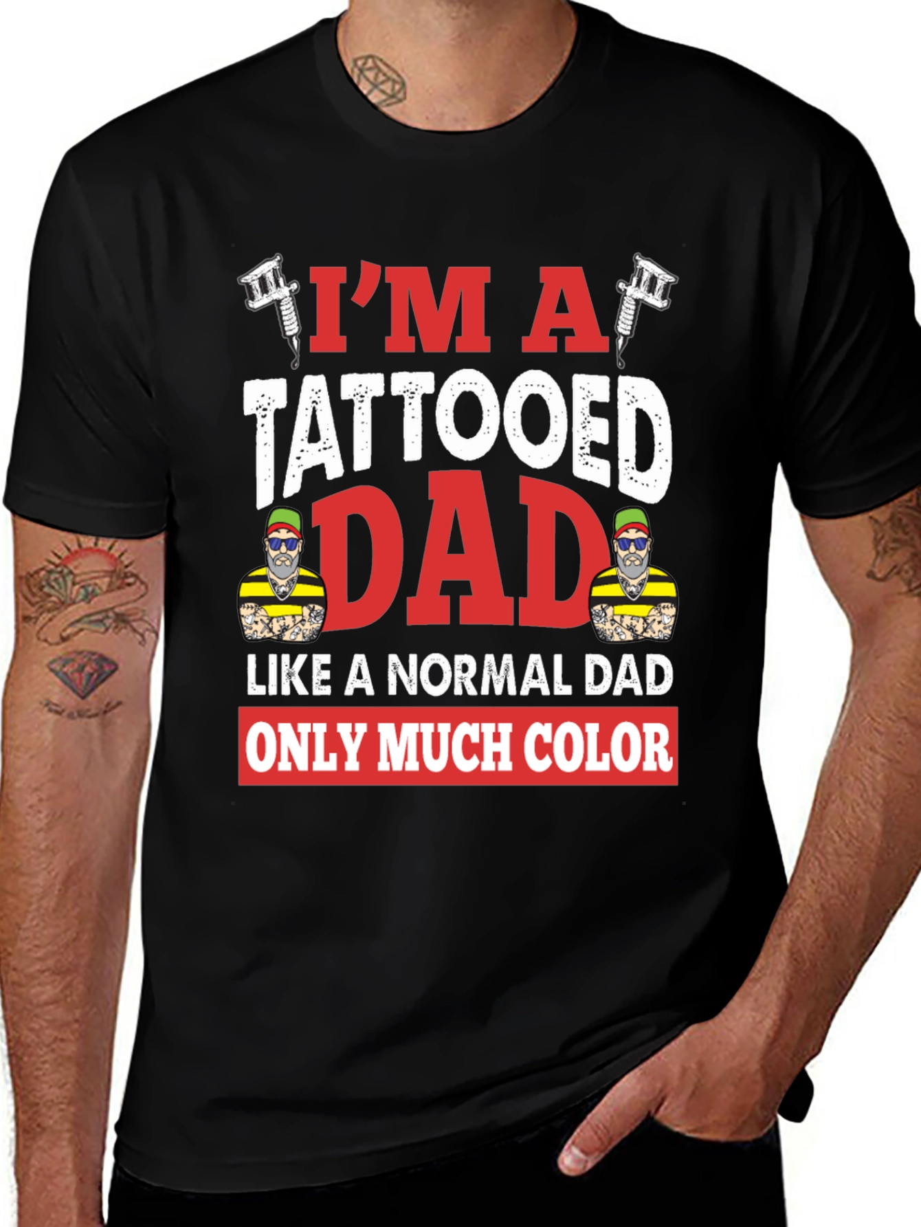 Variant 12 of Tattooed Dad Graphic T-Shirt - Colorful & Unique Design