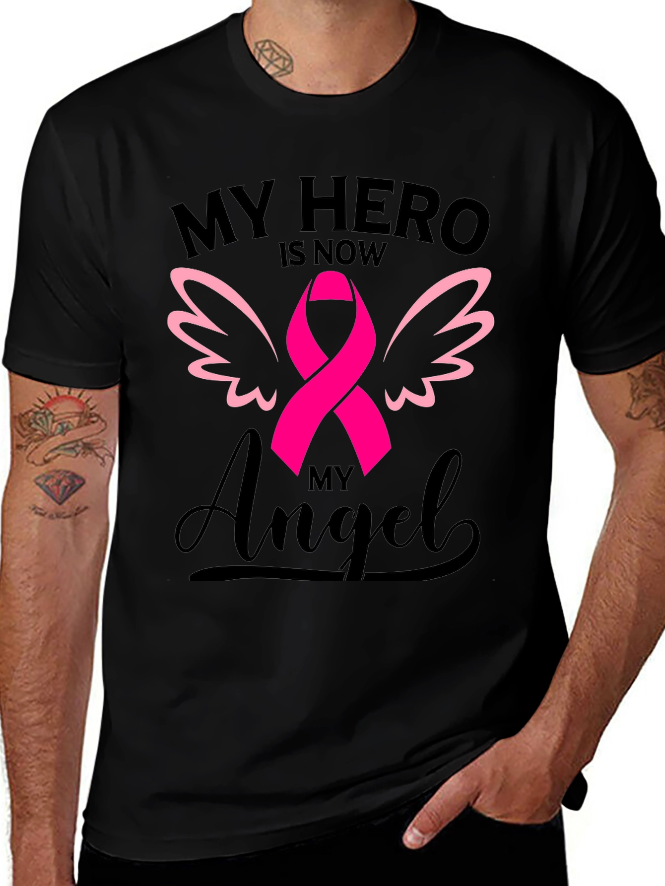 Variant 13 of My Hero is Now My Angel Breast Cancer Awareness T-Shirt