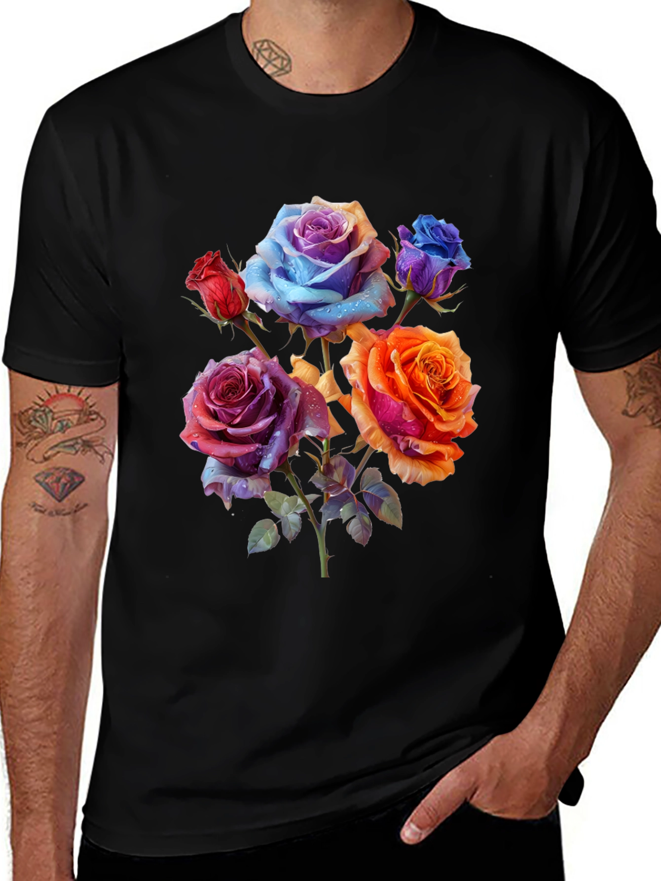 Variant 2 of Floral Roses Graphic Tee - Men's Black T-Shirt
