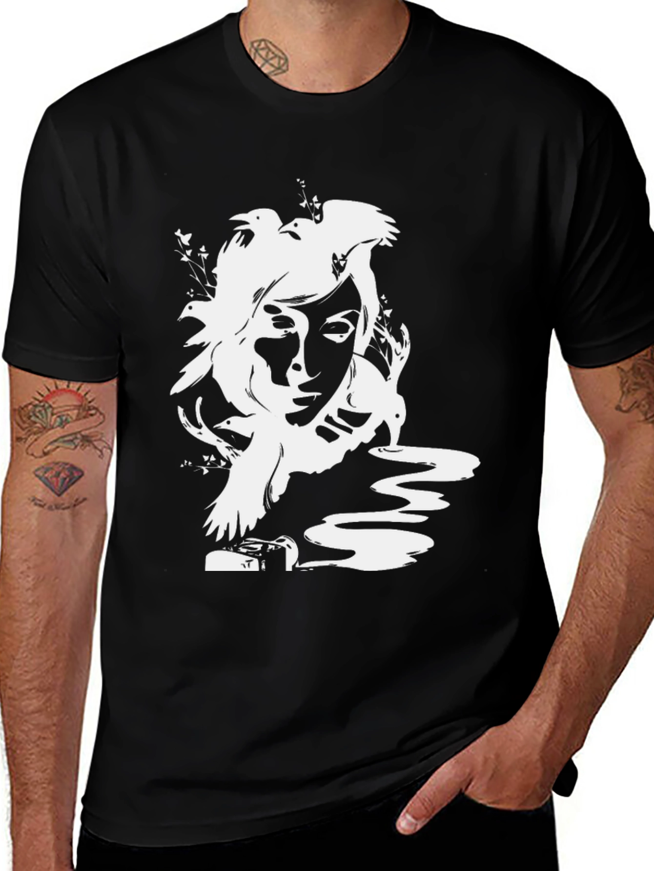 Variant 8 of Raven Portrait Graphic Tee - Stylish Men's Black T-Shirt