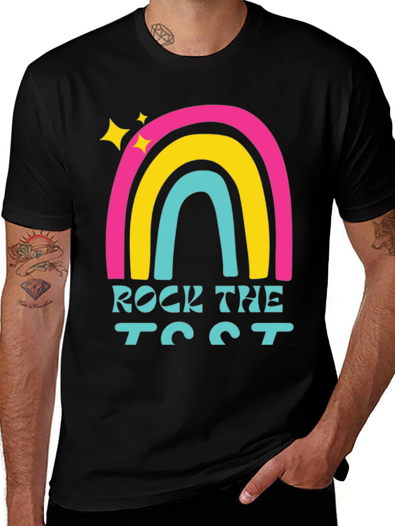 Variant 27 of Rock the Test T-Shirt Retro Rainbow Design