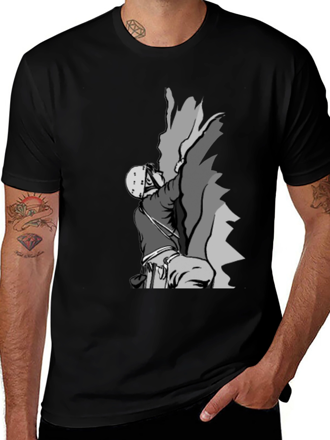 Variant 22 of Rock Climbing Graphic Tee - Black Cotton T-Shirt