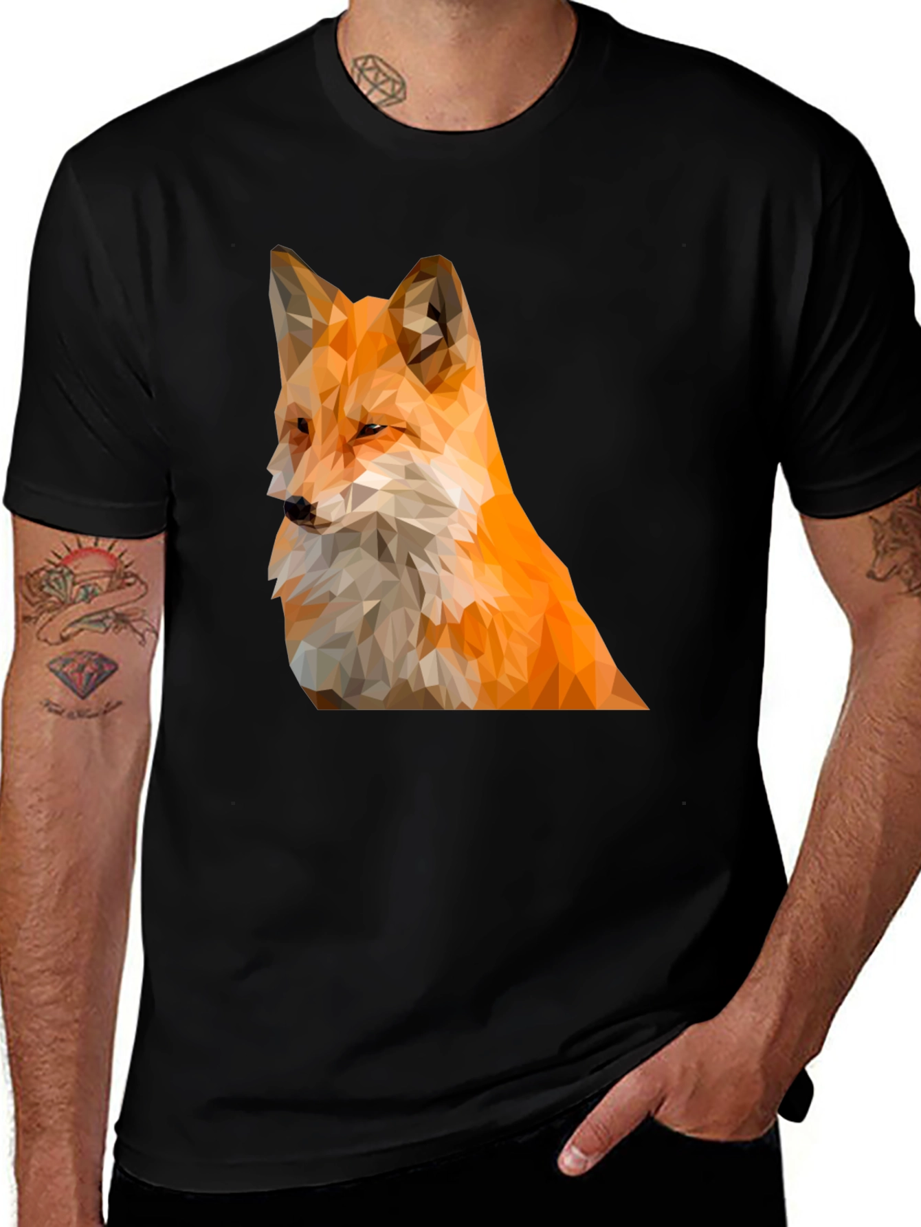 Variant 9 of Geometric Fox Graphic Tee - Stylish Men's Black T-Shirt