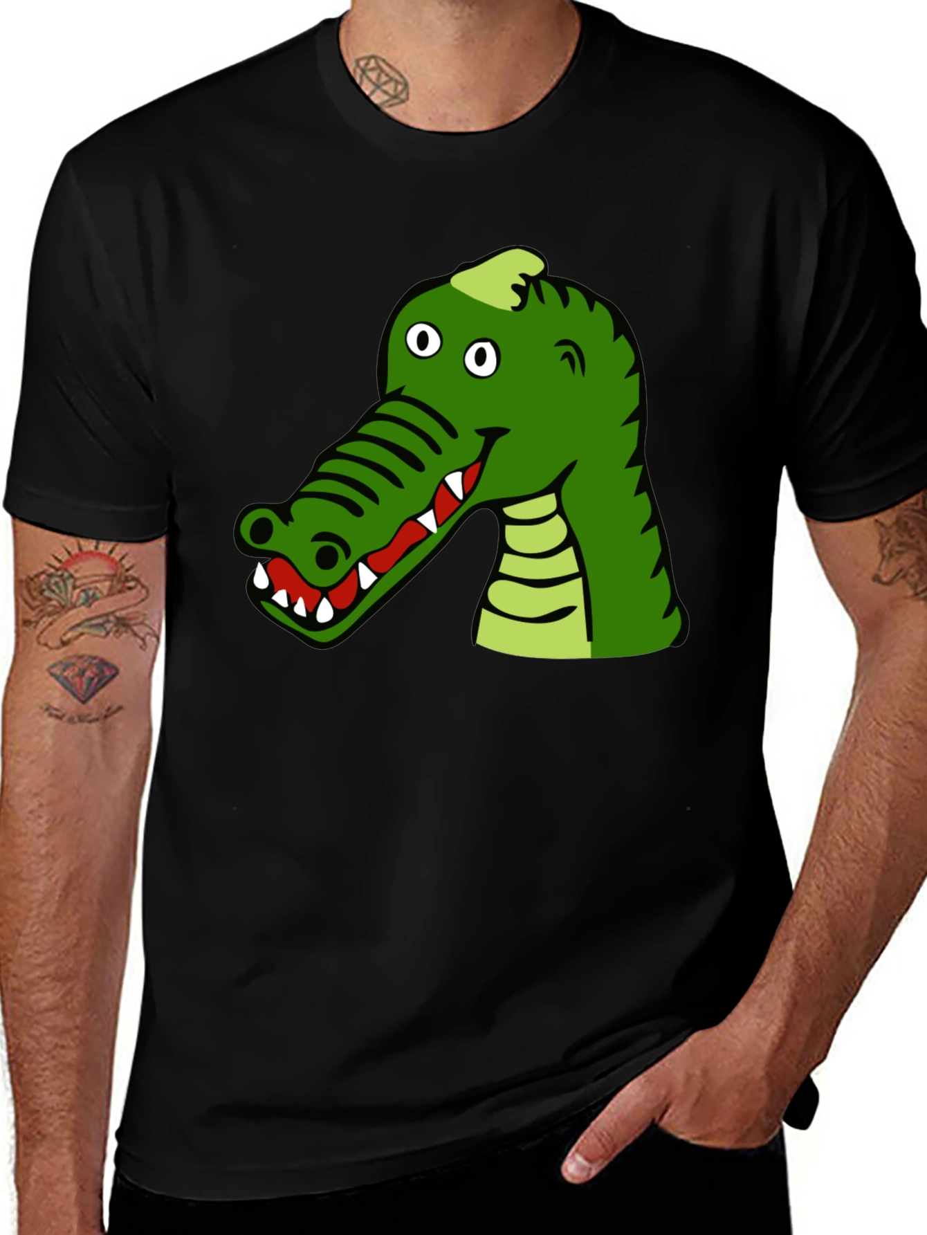 Variant 19 of Cartoon Alligator Graphic T-Shirt - Black