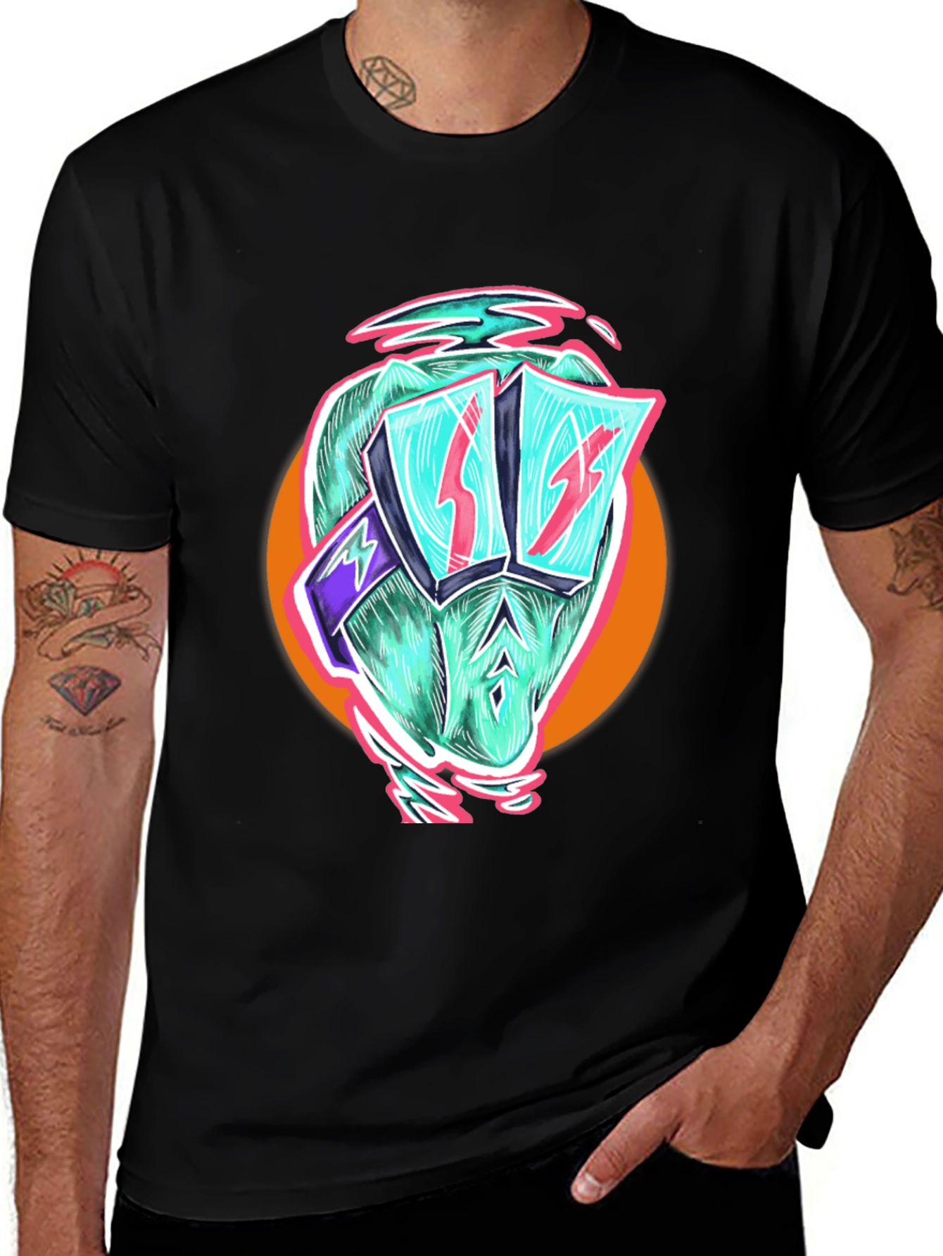 Variant 26 of Cool Dino Black T-Shirt - Retro Cartoon Graphic