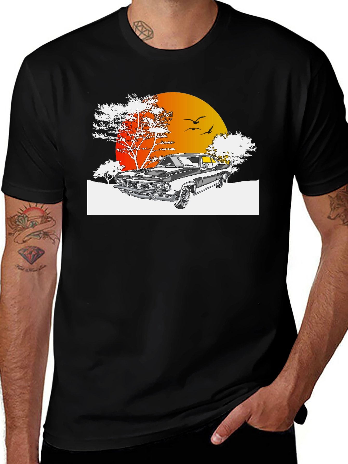 Variant 10 of Vintage Car Graphic Tee - Retro Sunset Design