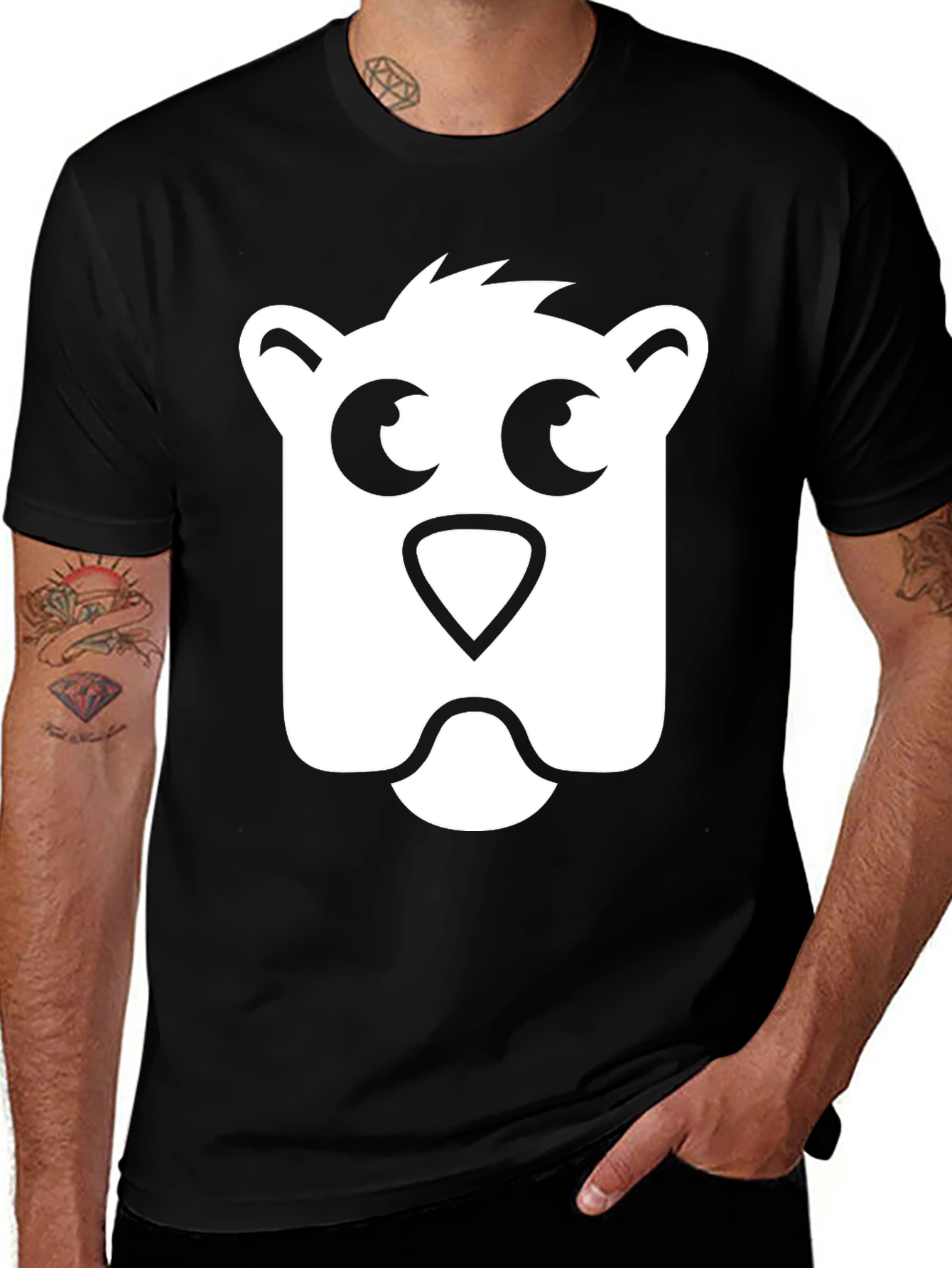 Variant 28 of Bear Face Graphic Tee - Black Cotton T-Shirt