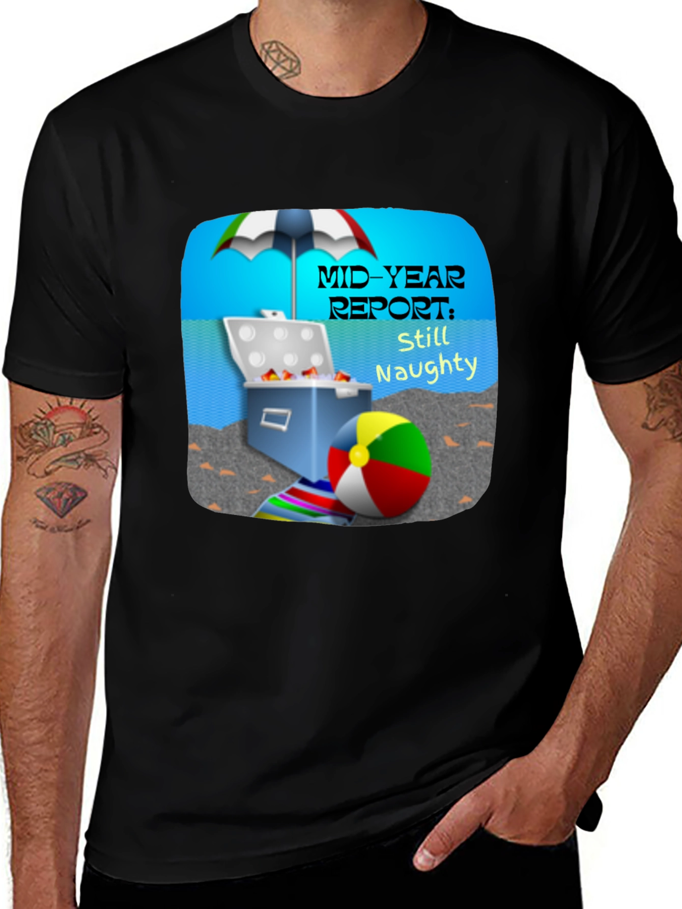 Variant 17 of Naughty Mid-Year Report Graphic Tee - Beach Vibes