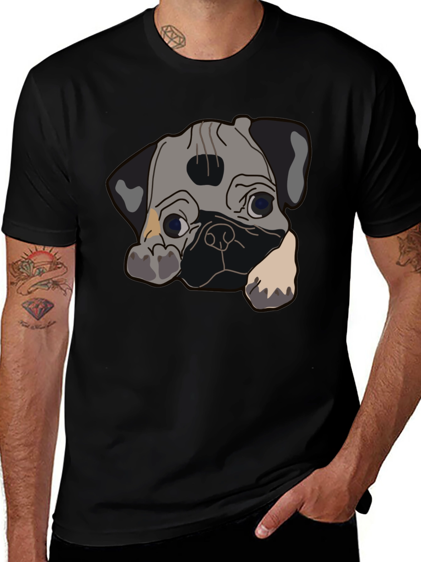 Variant 14 of Pug Peek-a-Boo Graphic Tee - Cute Cartoon Dog Design