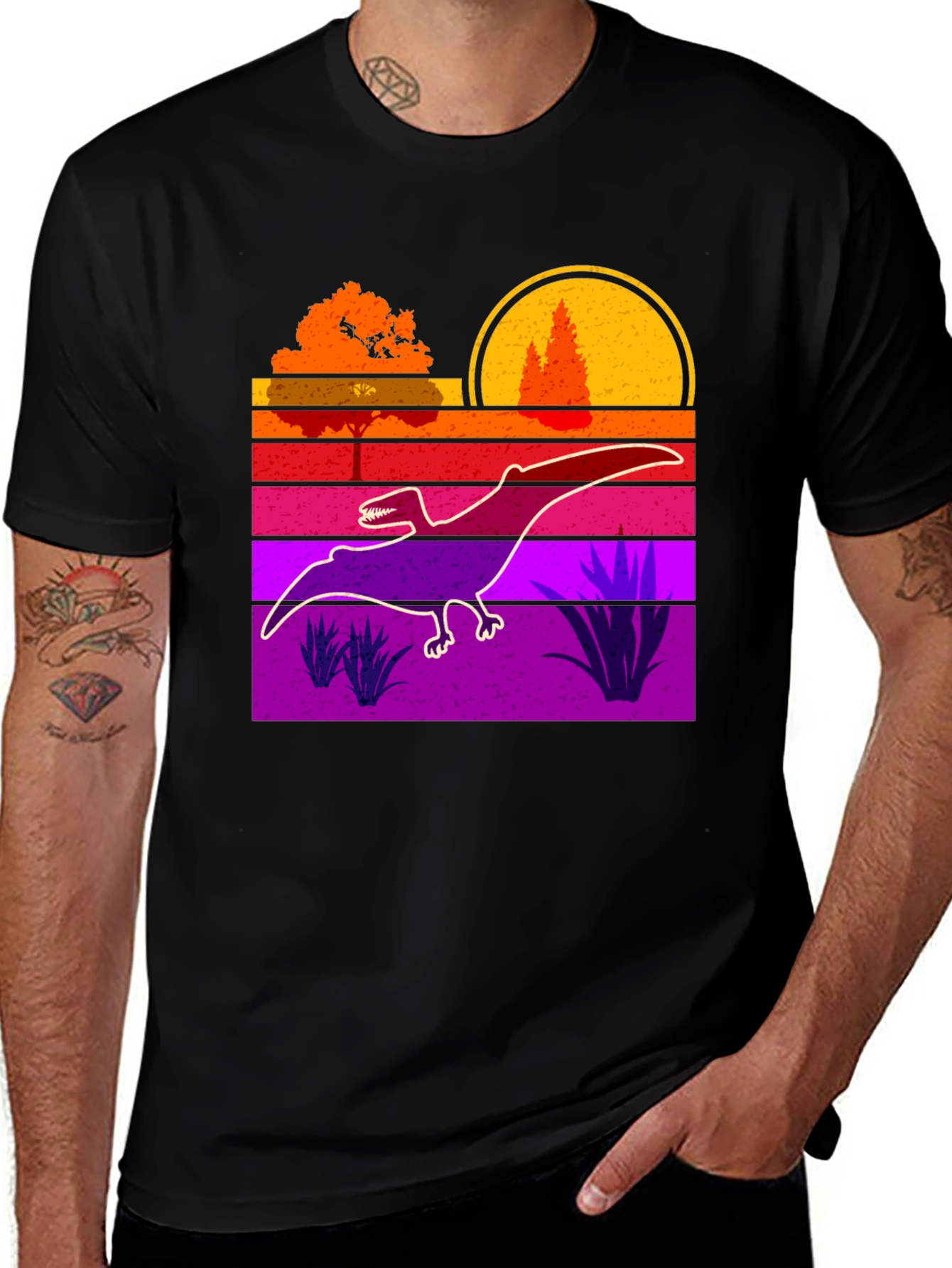 Variant 7 of Retro Dinosaur Sunset Graphic Tee