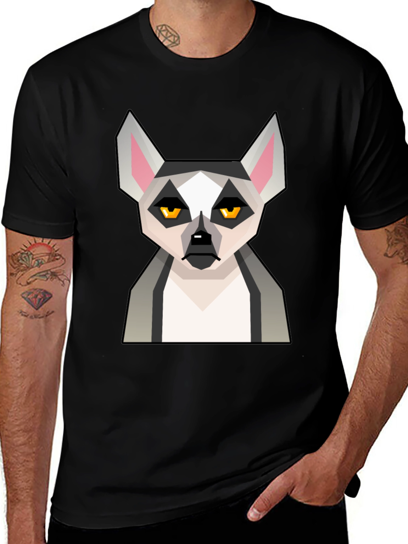 Variant 8 of Geometric Lemur Graphic T-Shirt - Black
