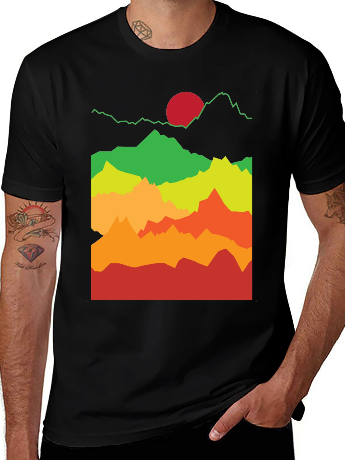 Variant 30 of Mountain Sunset Graphic Tee - Black Cotton T-Shirt
