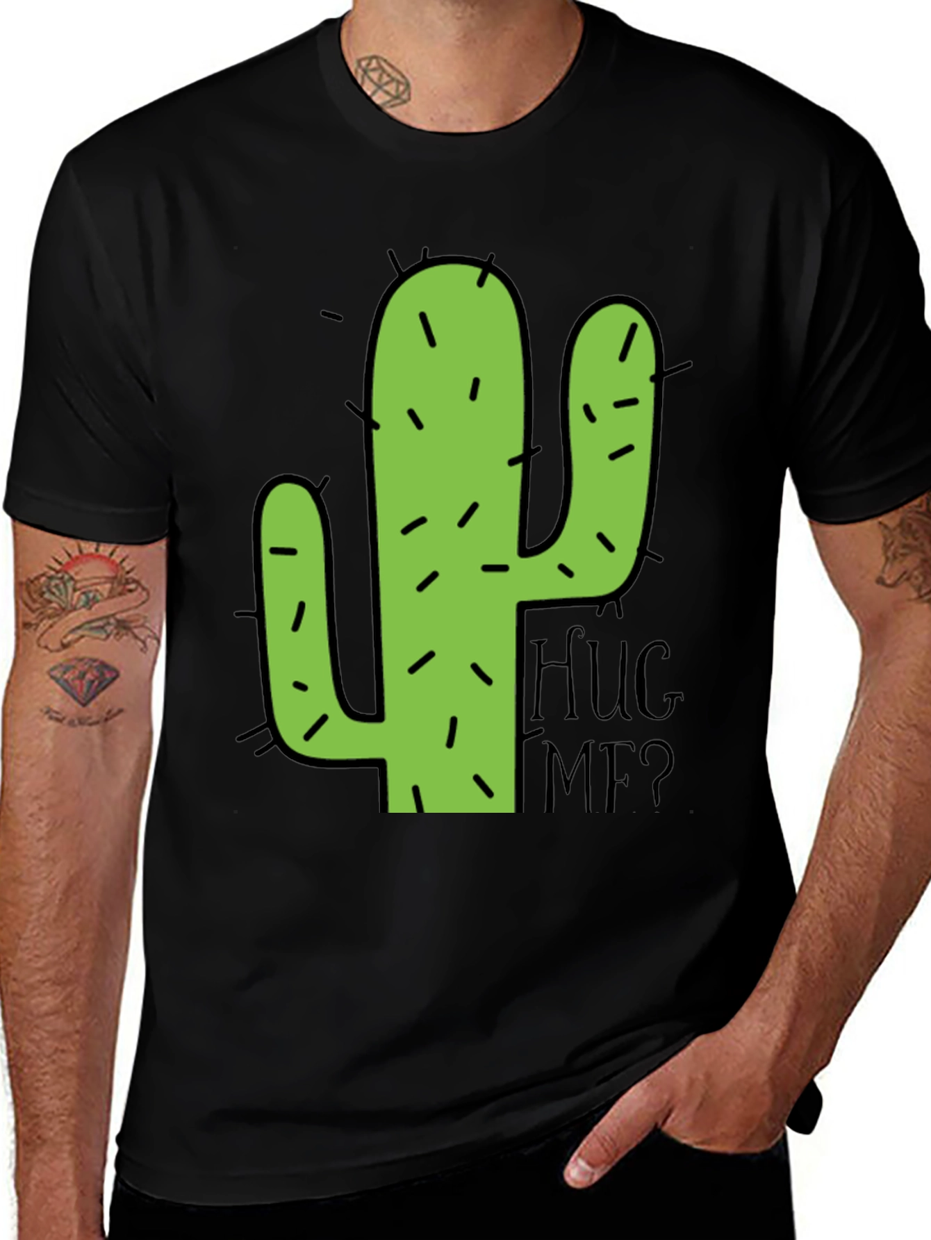 Variant 20 of Cactus Hug Me Men's Black Graphic T-Shirt