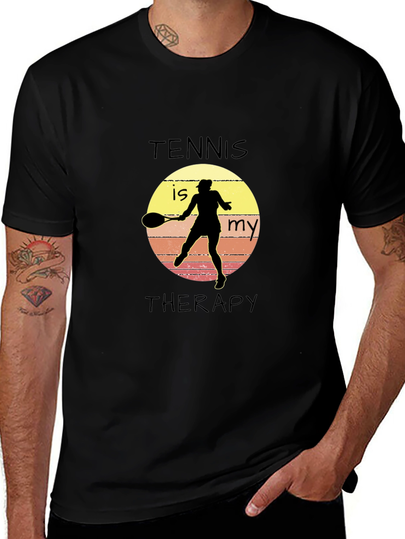 Variant 10 of Tennis is My Therapy T-Shirt, Black Unisex Tee