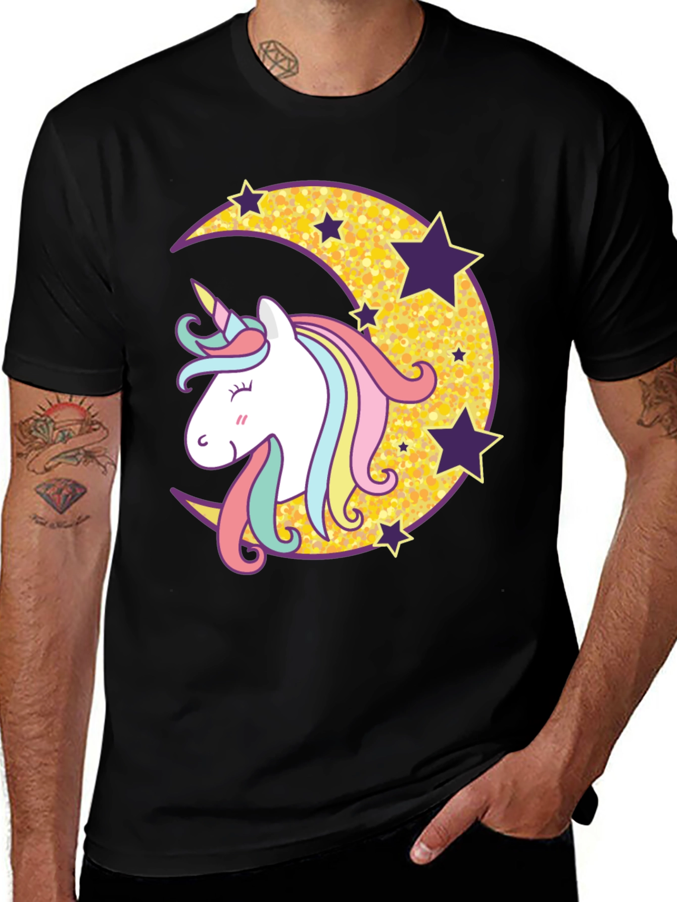 Variant 6 of Unicorn Moon Graphic Tee - Men's Black T-Shirt