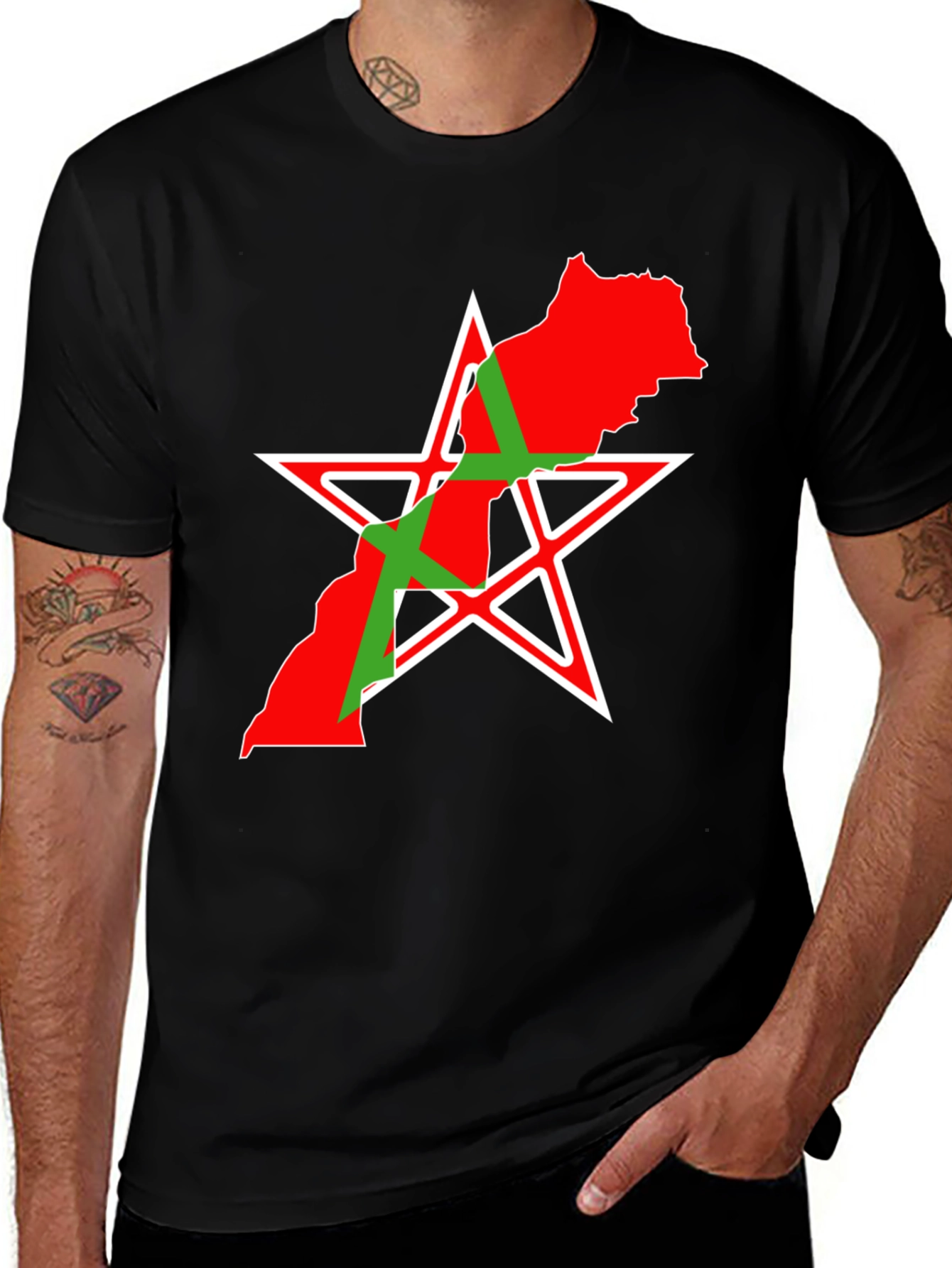 Morocco Map & Star Graphic Black T-Shirt