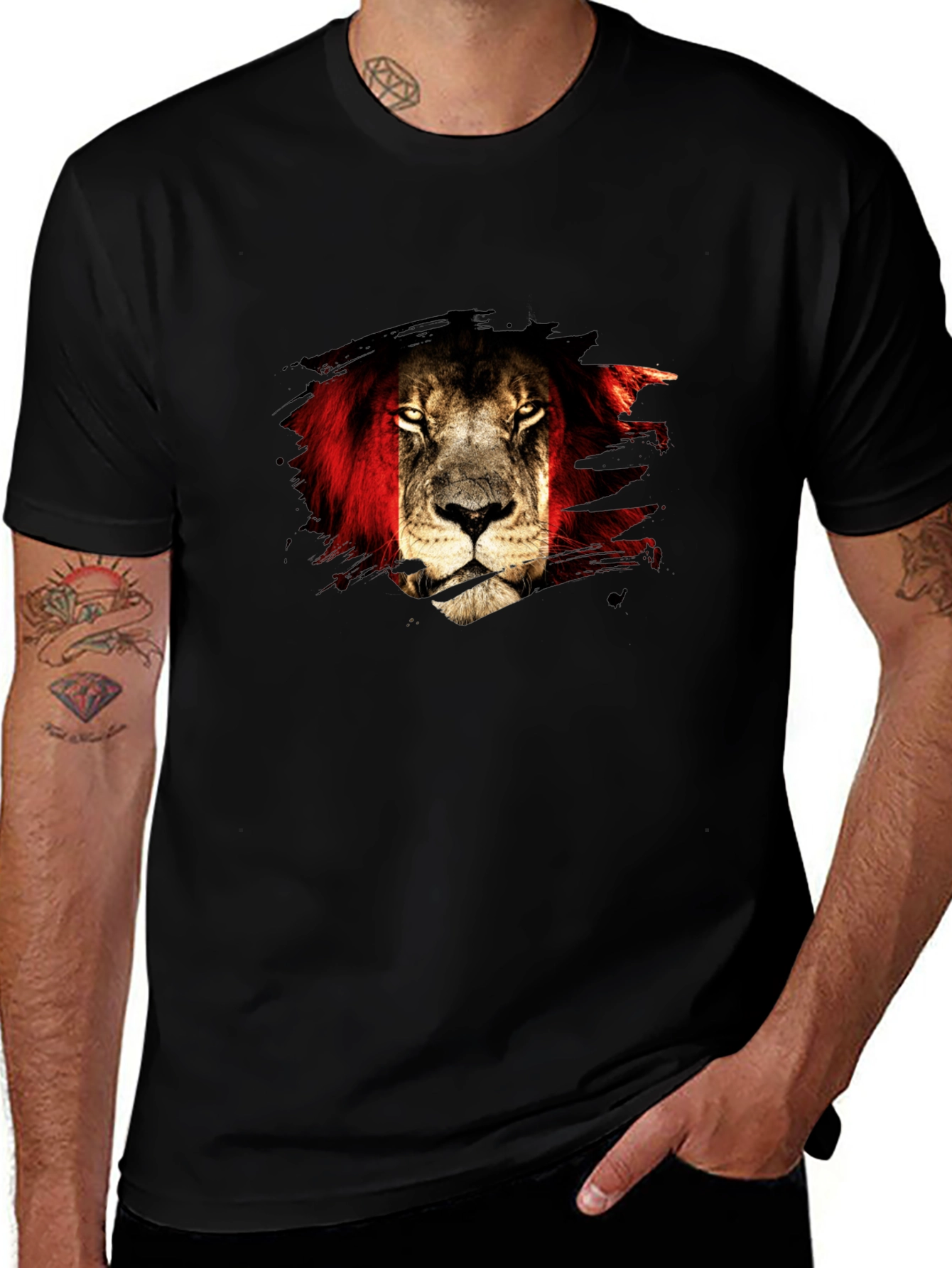 Variant 15 of Lion Graphic Print Black T-Shirt