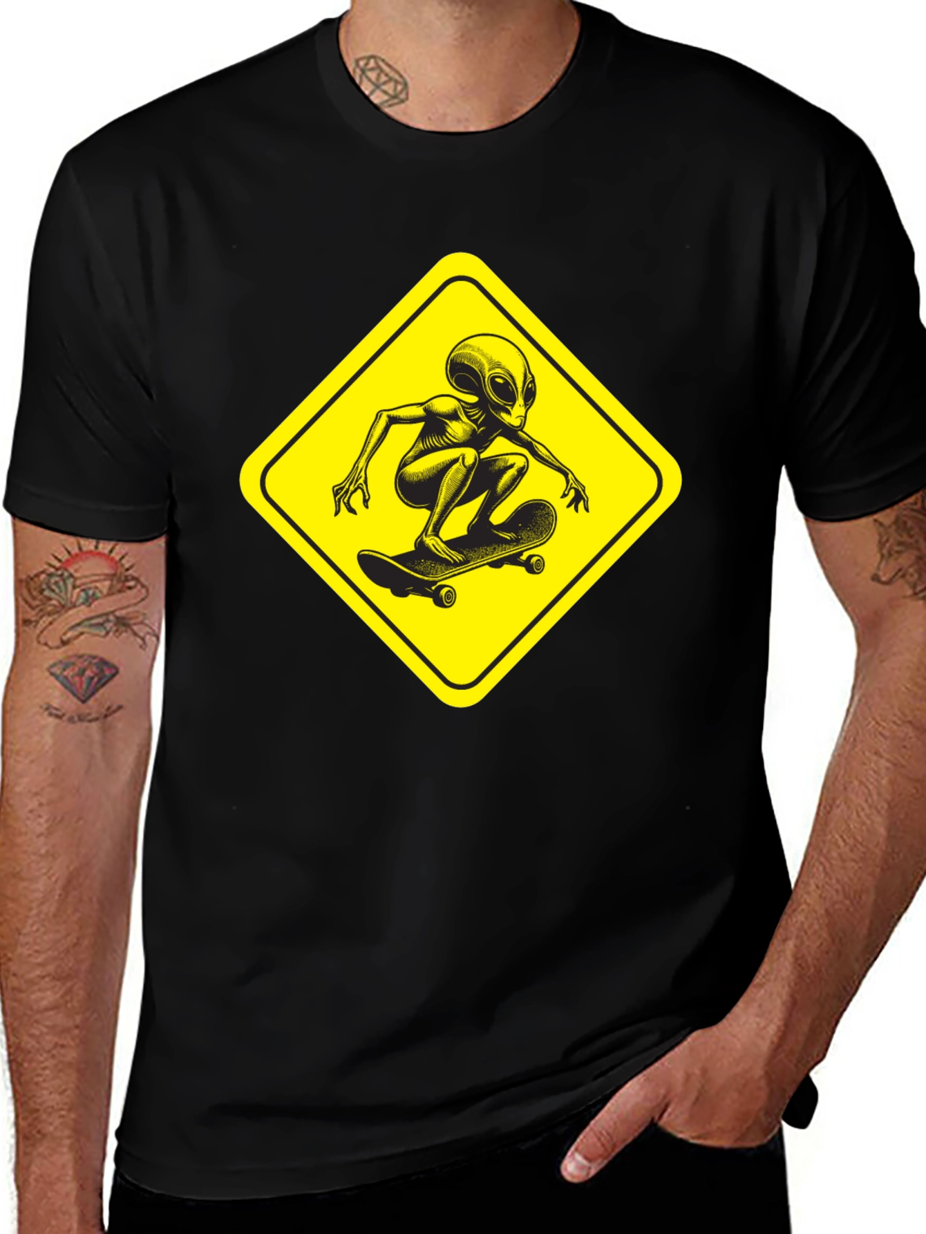 Variant 23 of Skateboarding Alien Black T-Shirt