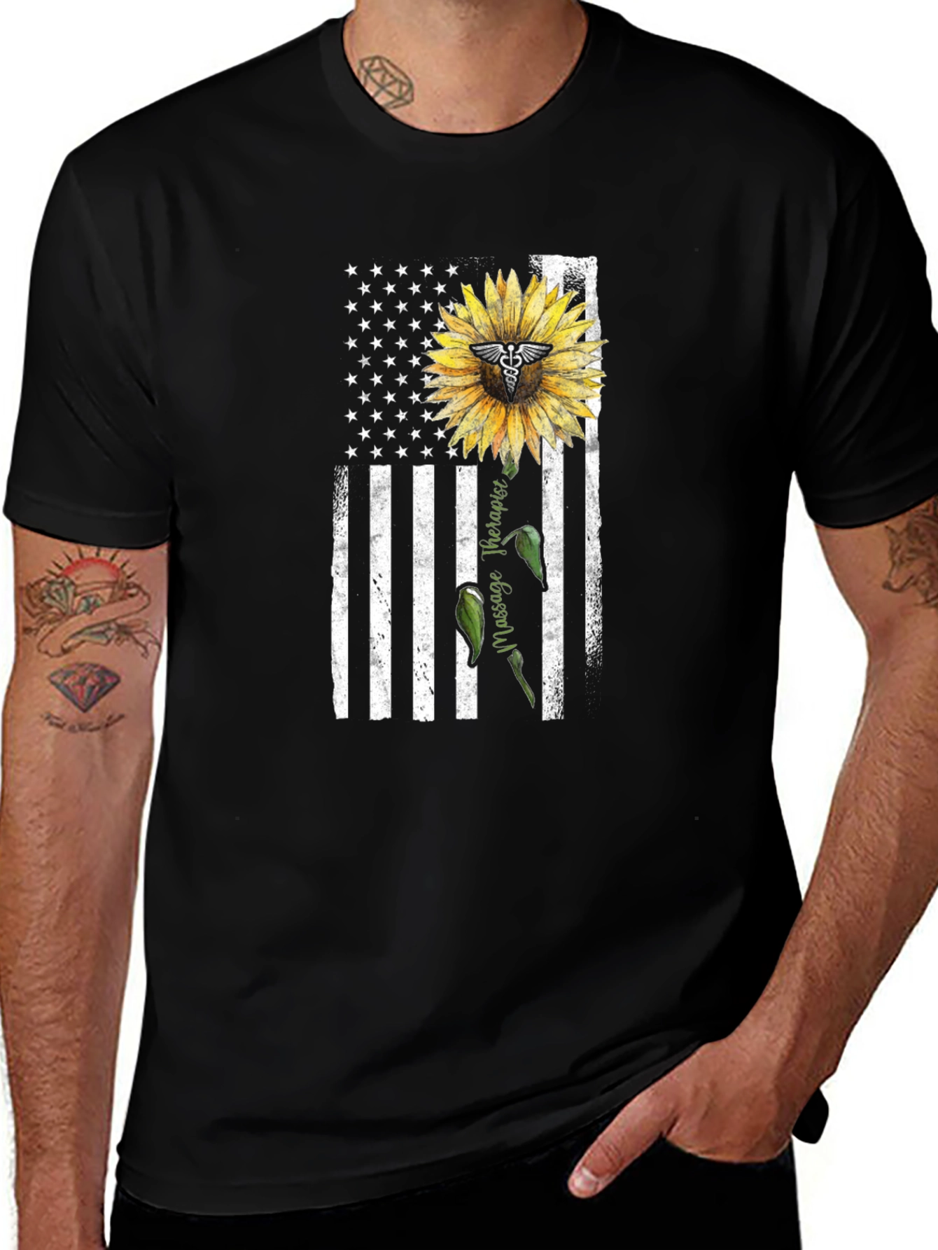 Variant 26 of Massage Therapist USA Flag Sunflower T-Shirt